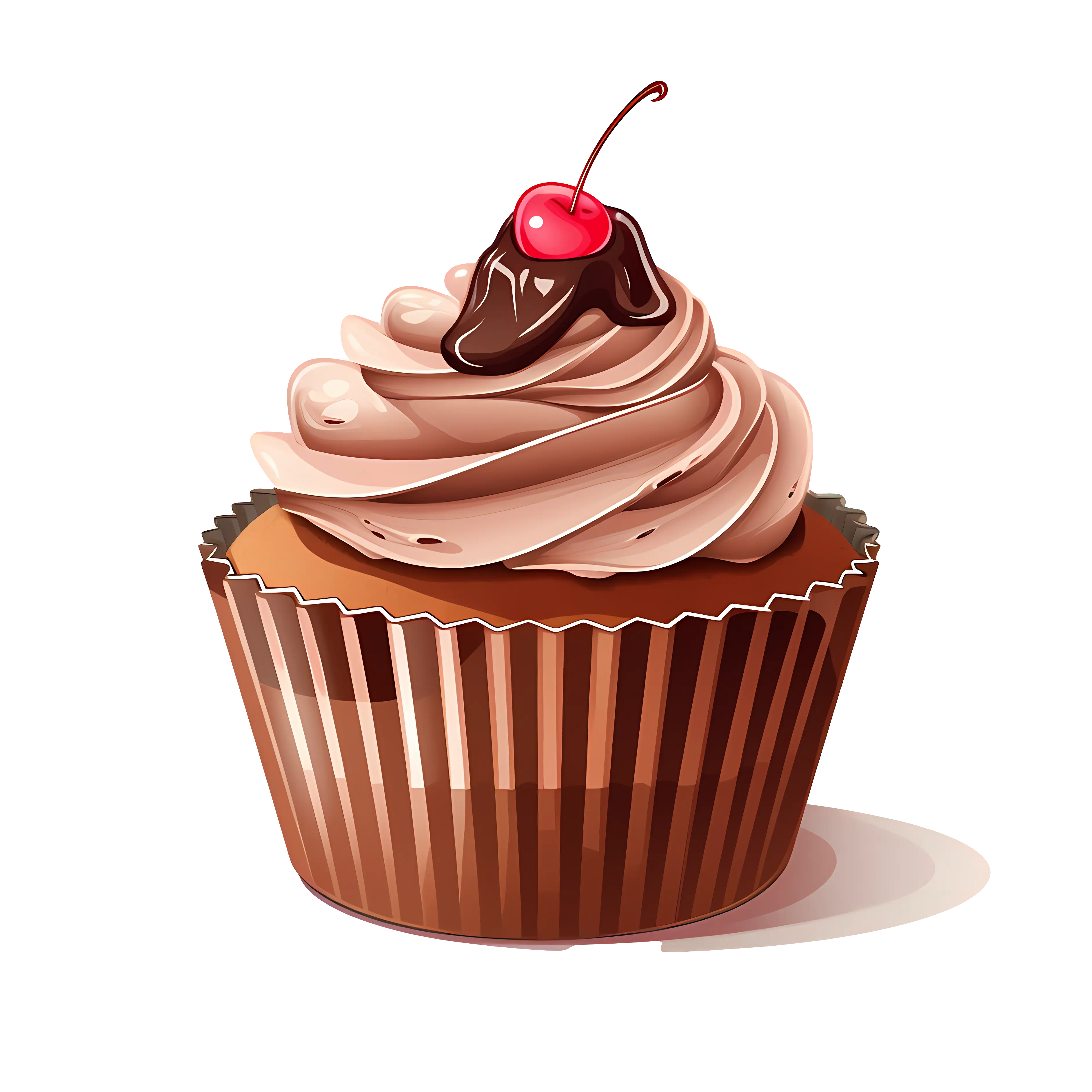 Chocolate Cupcake with Cherry Illustration
