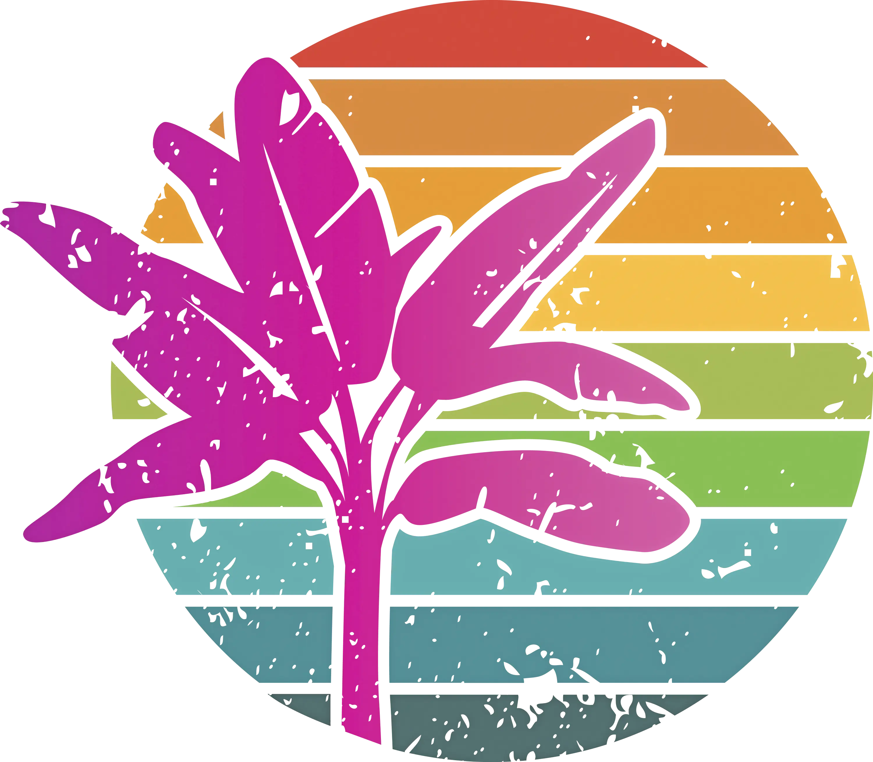 Purple Tropical Plant with Rainbow Background
