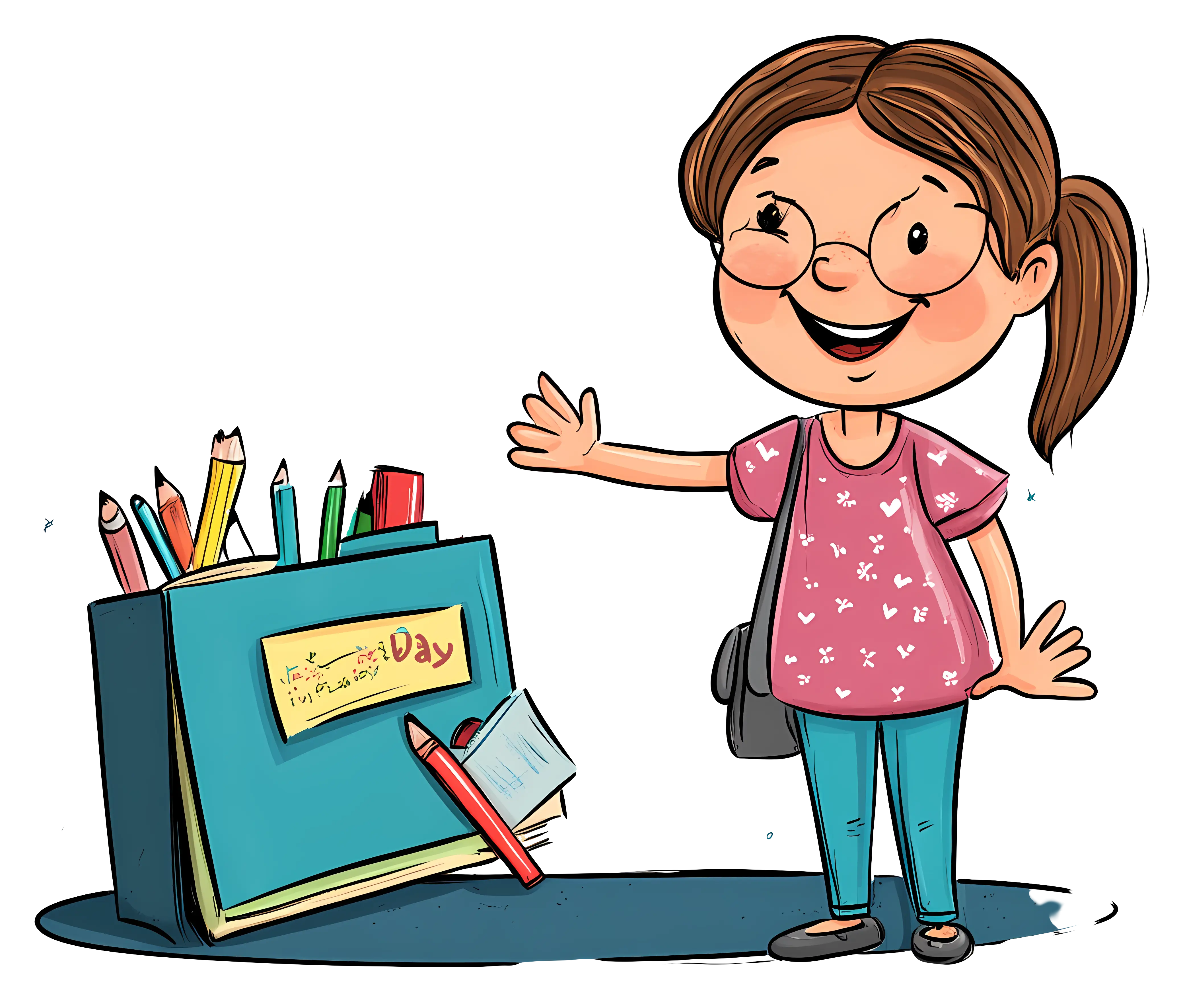 Girl with School Supplies