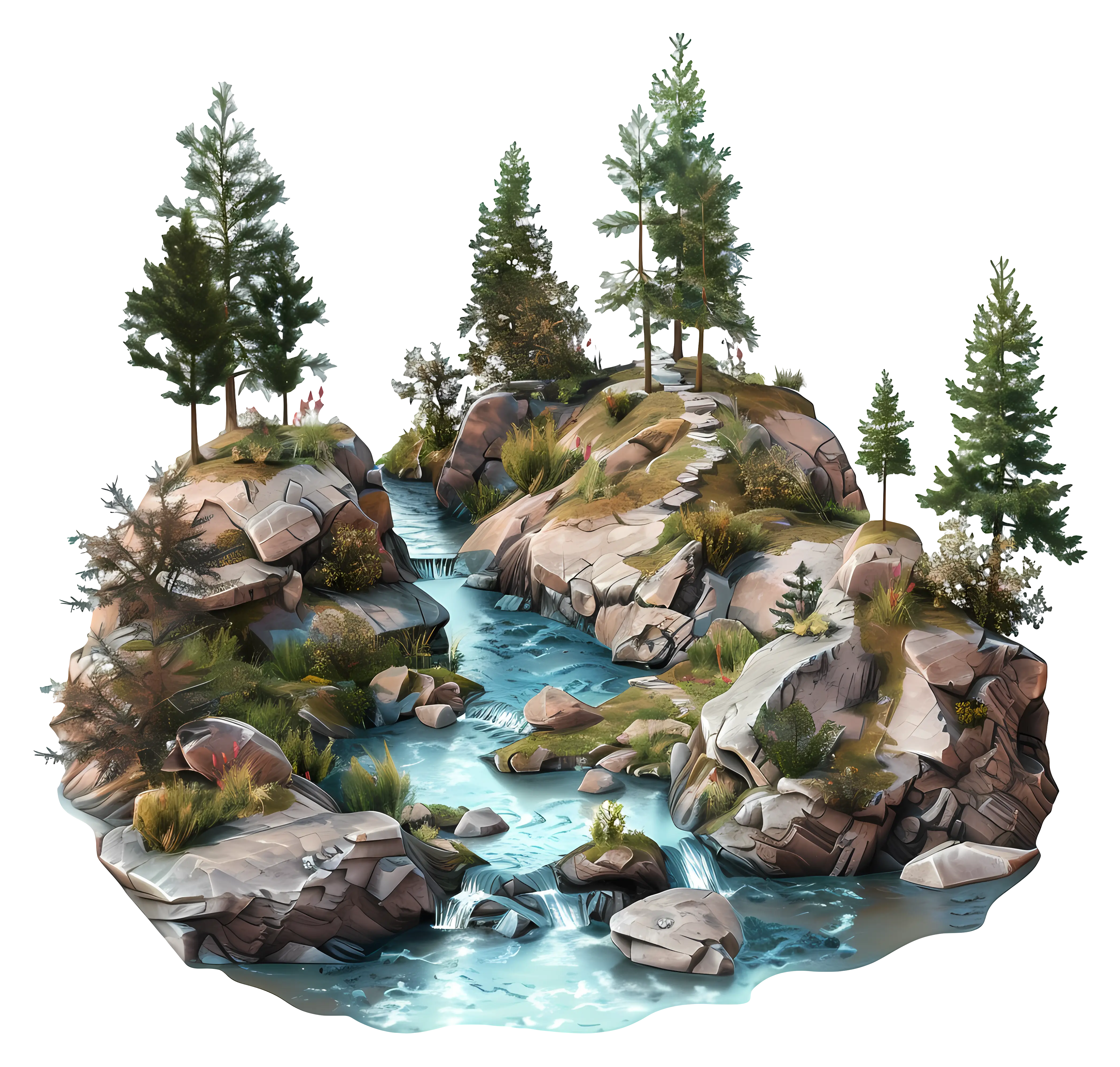 River Flowing through Trees and Rocks