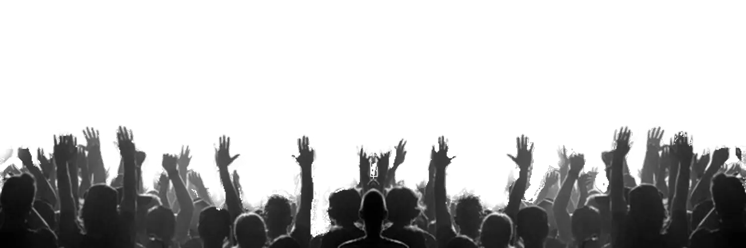 Silhouette of a Crowd with Raised Hands