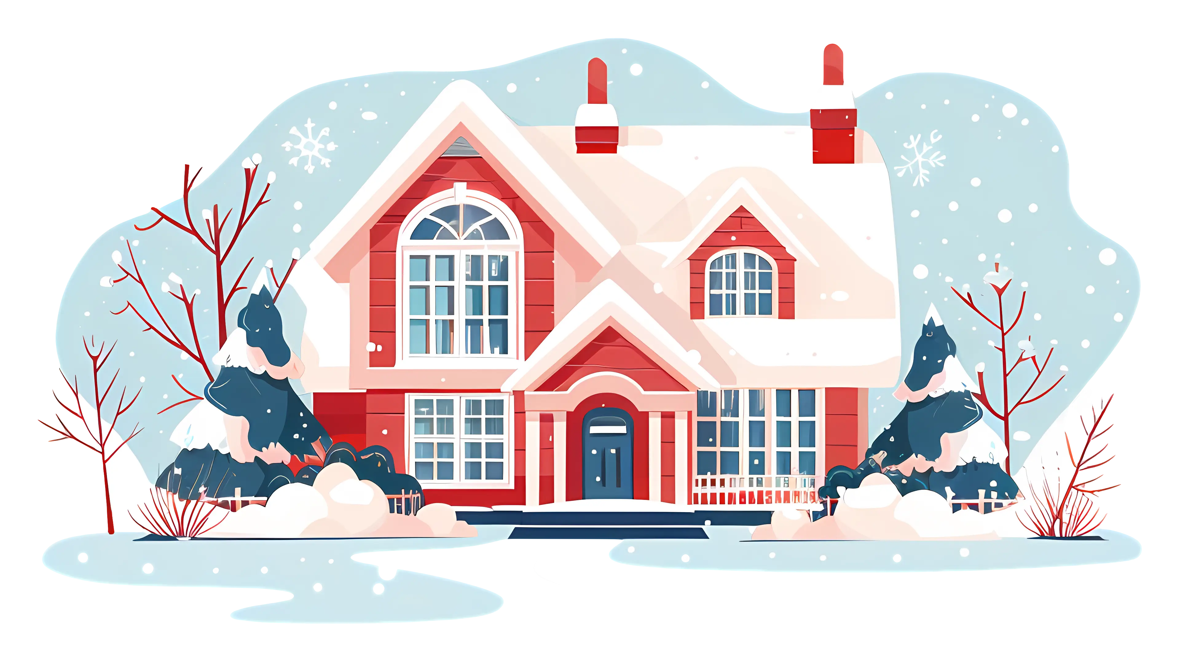 Warm Red House in Snowy Winter Setting