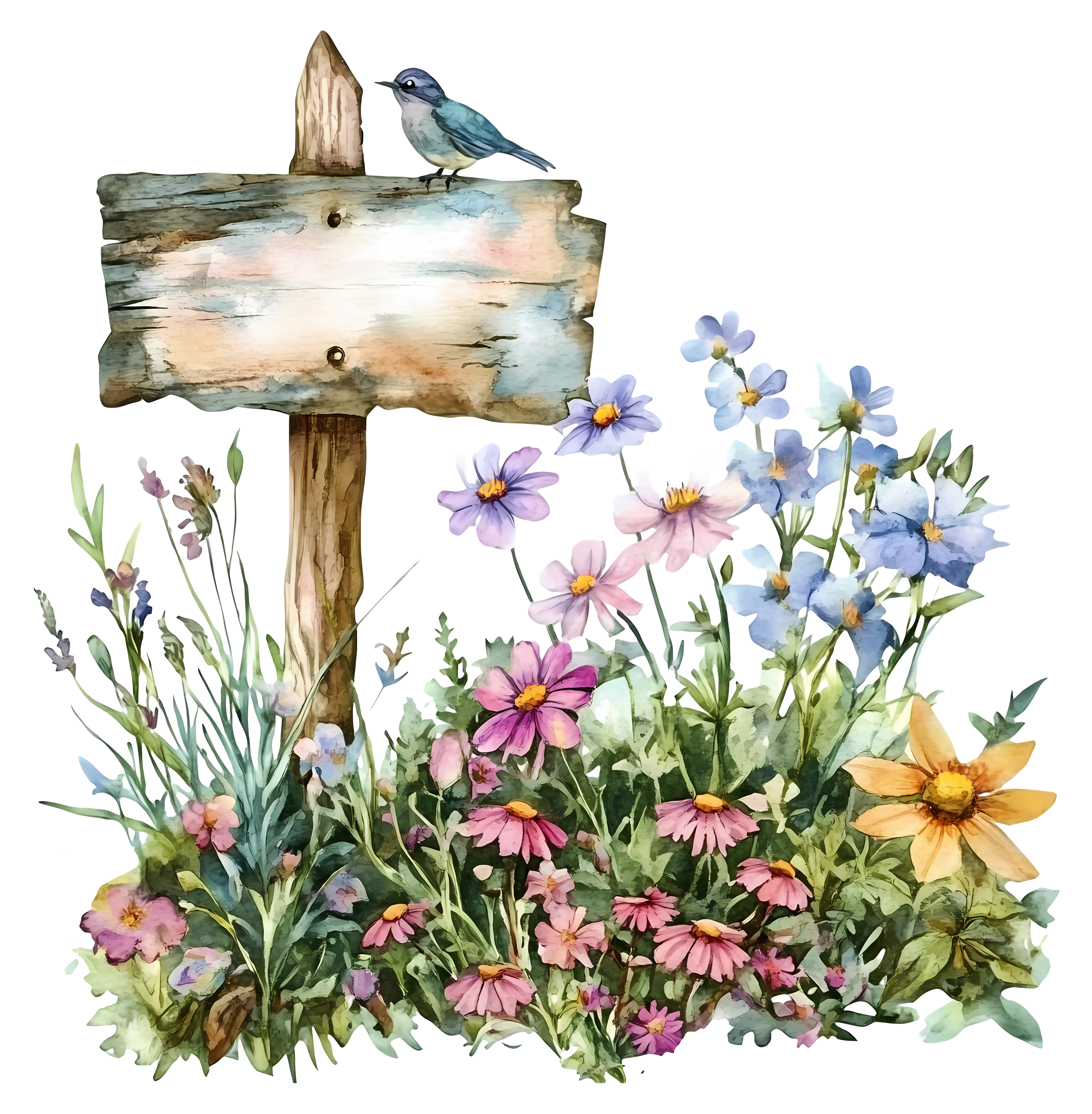 Floral Wooden Sign with Bird