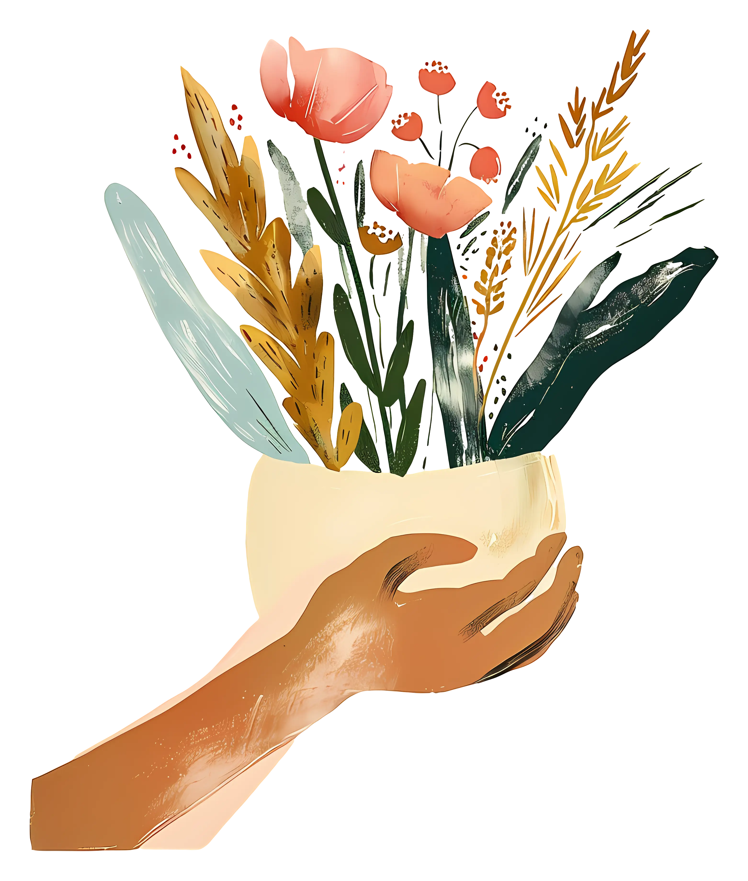 Hand Holding a Flower Bouquet