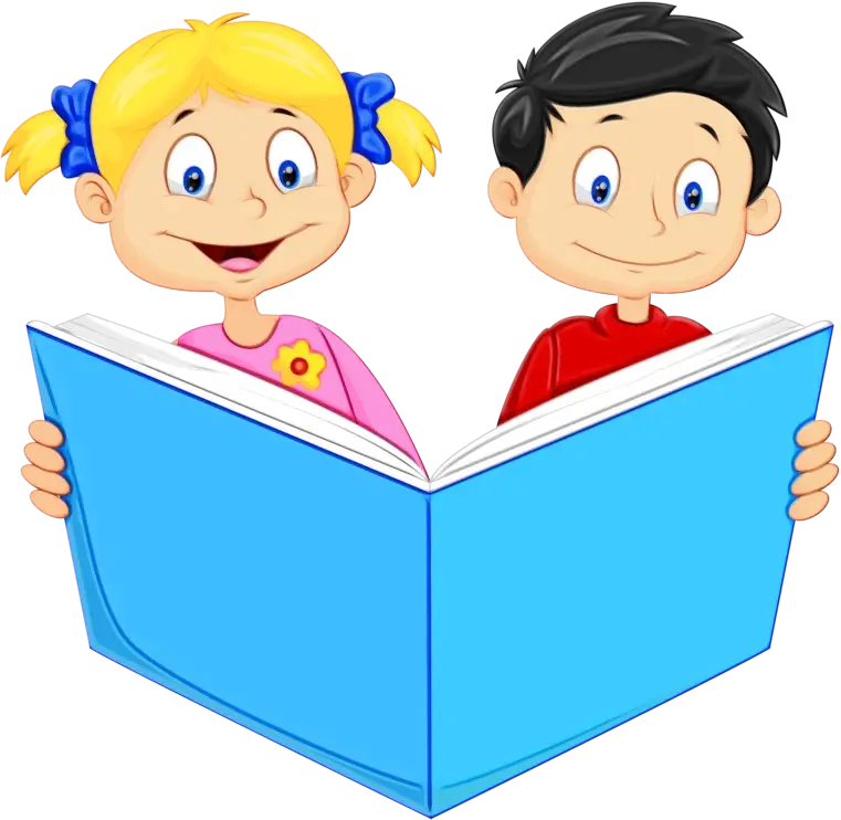 Cartoon Children Reading a Large Book