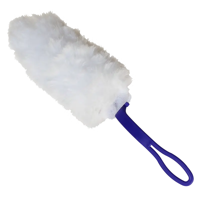 White Duster with Blue Handle