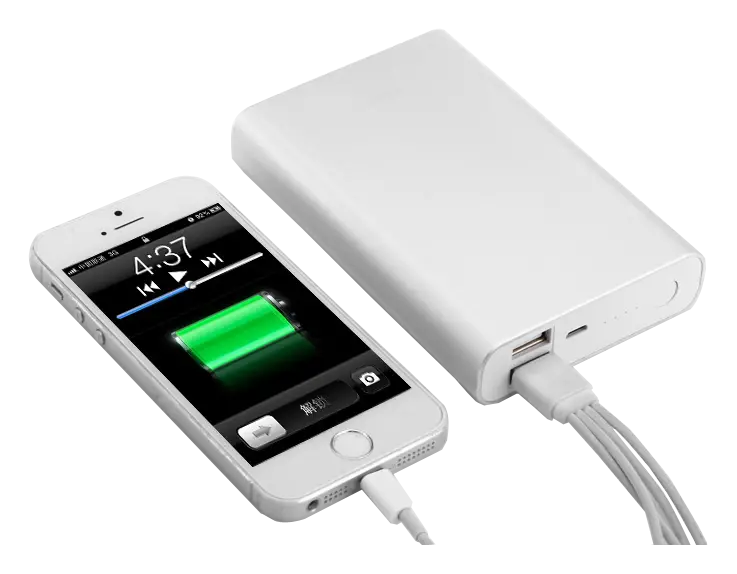White Smartphone and Power Bank for Charging