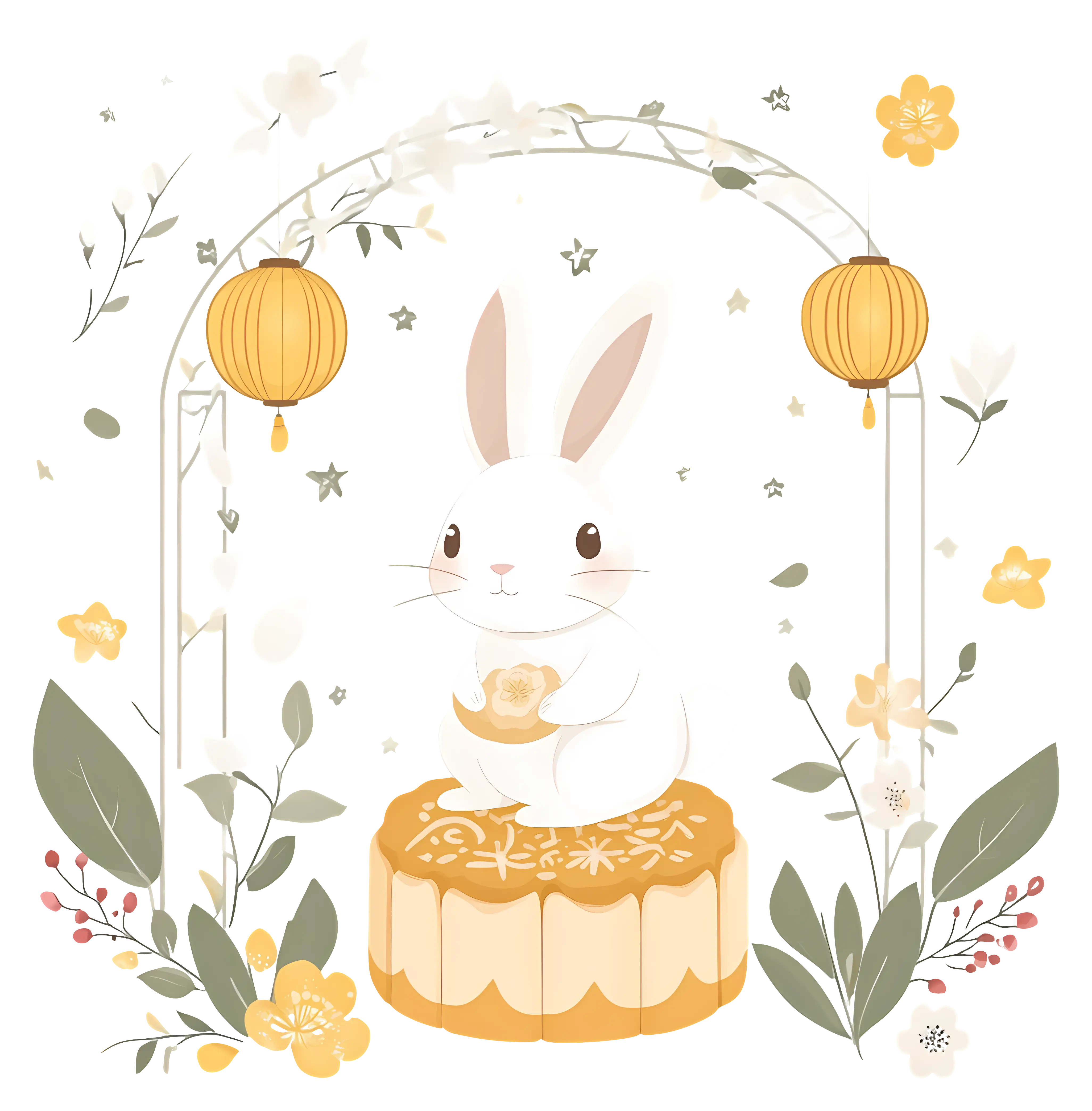 White Rabbit with Mooncake and Lanterns