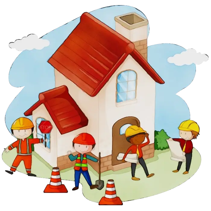 House Construction with Workers Illustration
