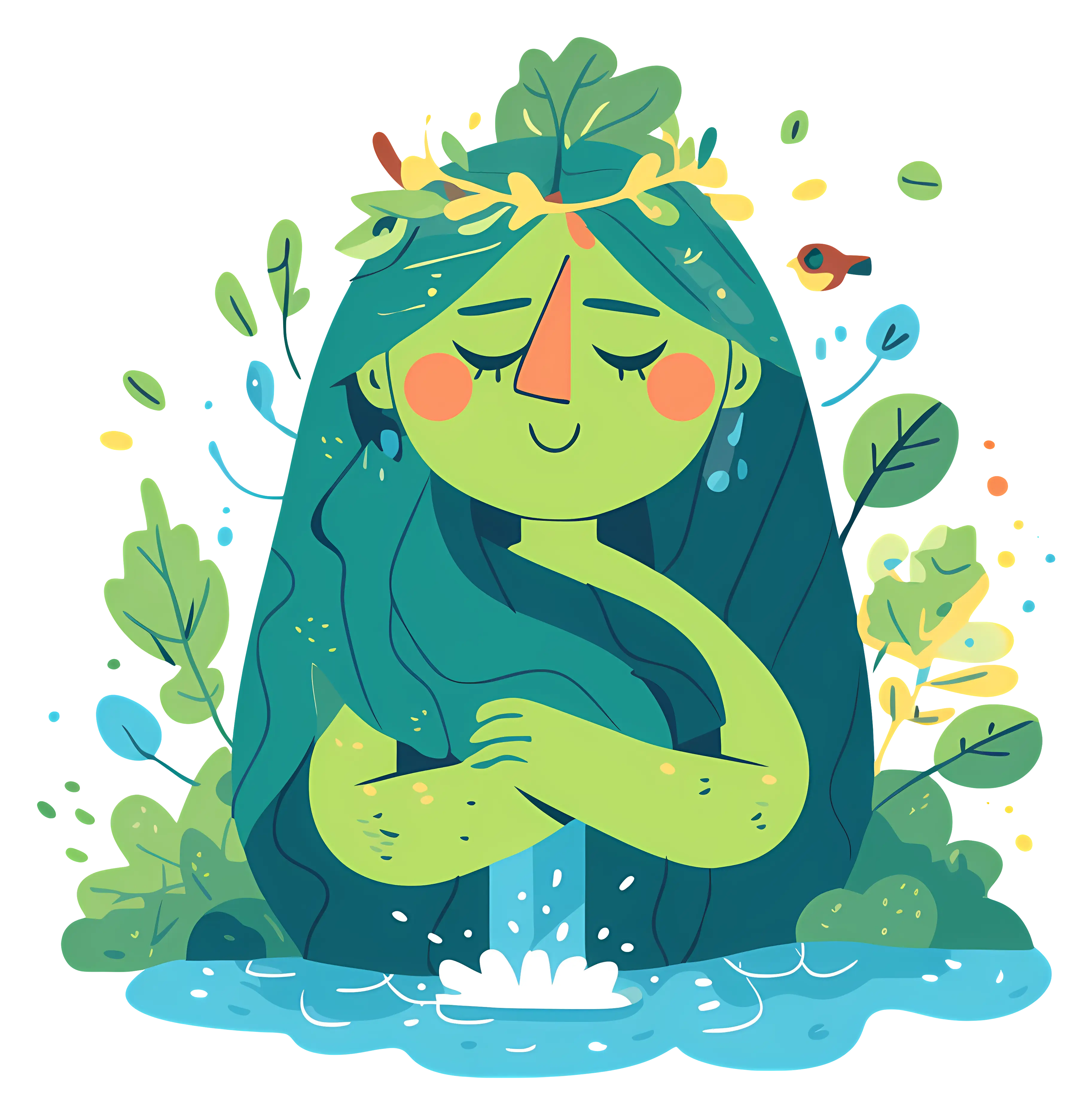 Green Nature Spirit with Leaves and Water