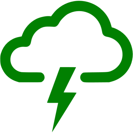 Green Cloud with Lightning Storm Icon