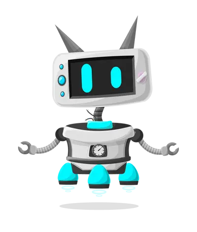 Cute Robot Illustration with Blue Details