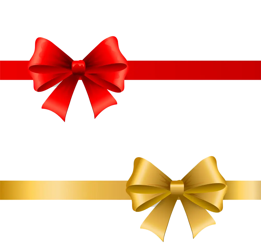Red and Gold Decorative Bows on Ribbons