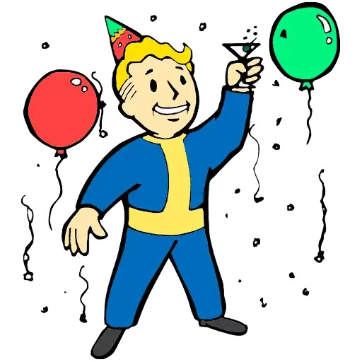 Cartoon Character with Party Hat and Balloons