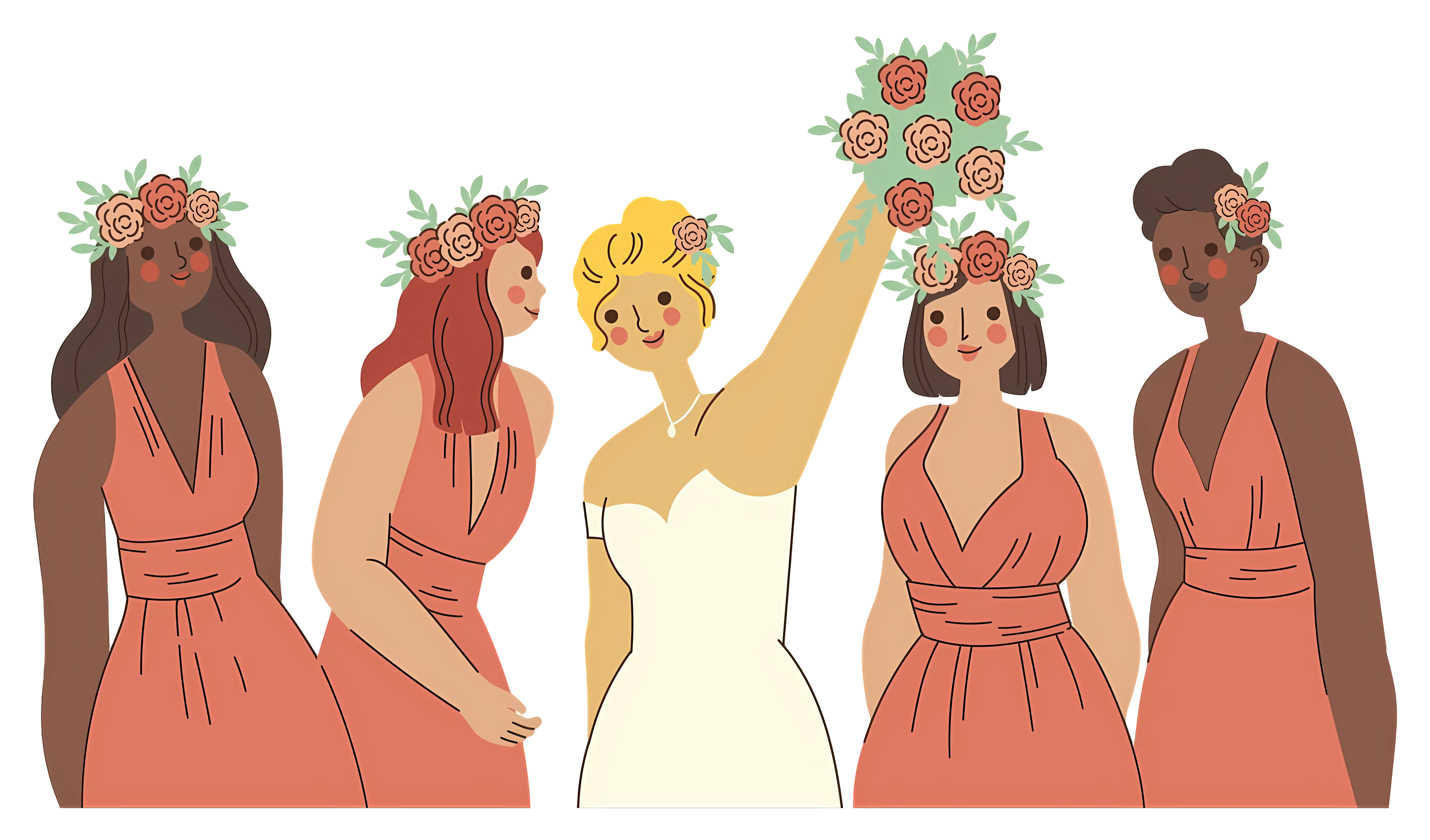 Bride and Bridesmaids with Flowers