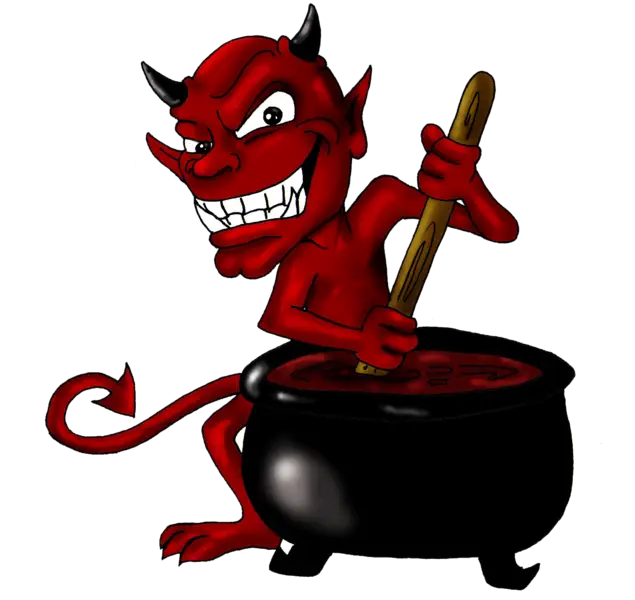 Devil Stirring a Black Cauldron Illustration