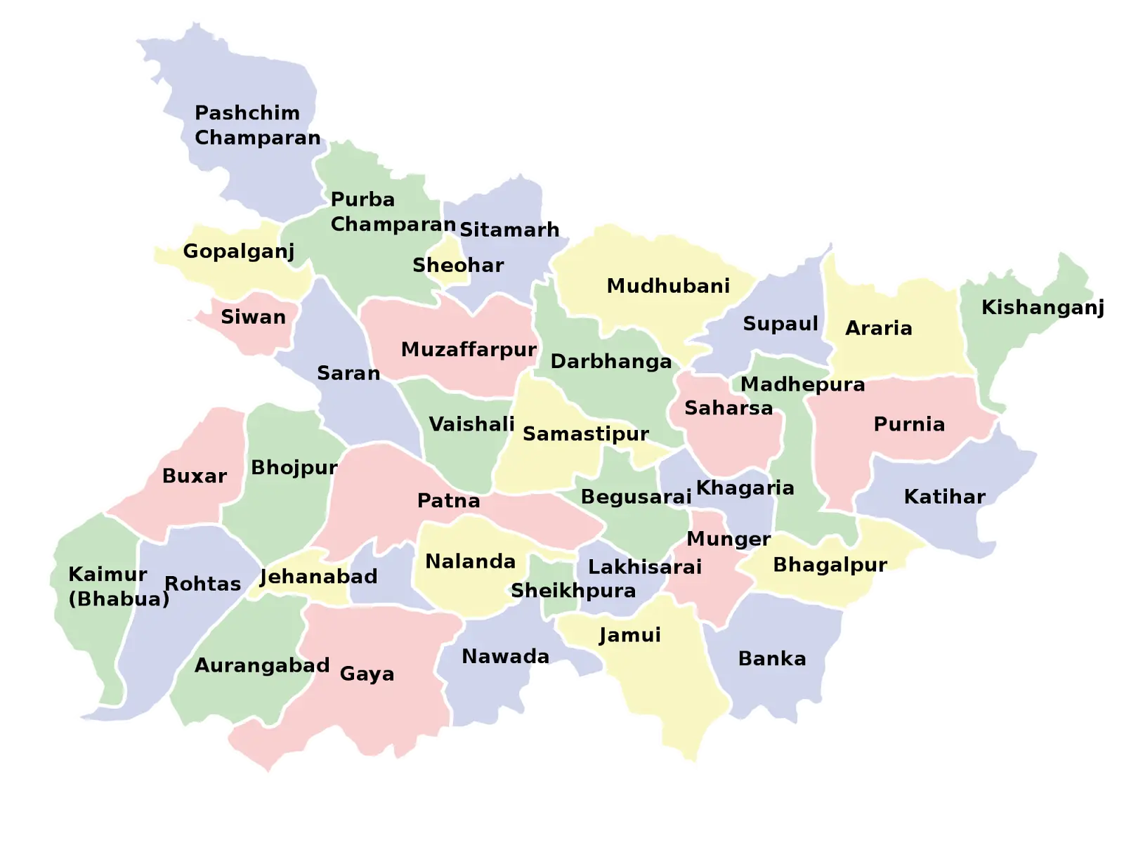 Map of Bihar with District Divisions