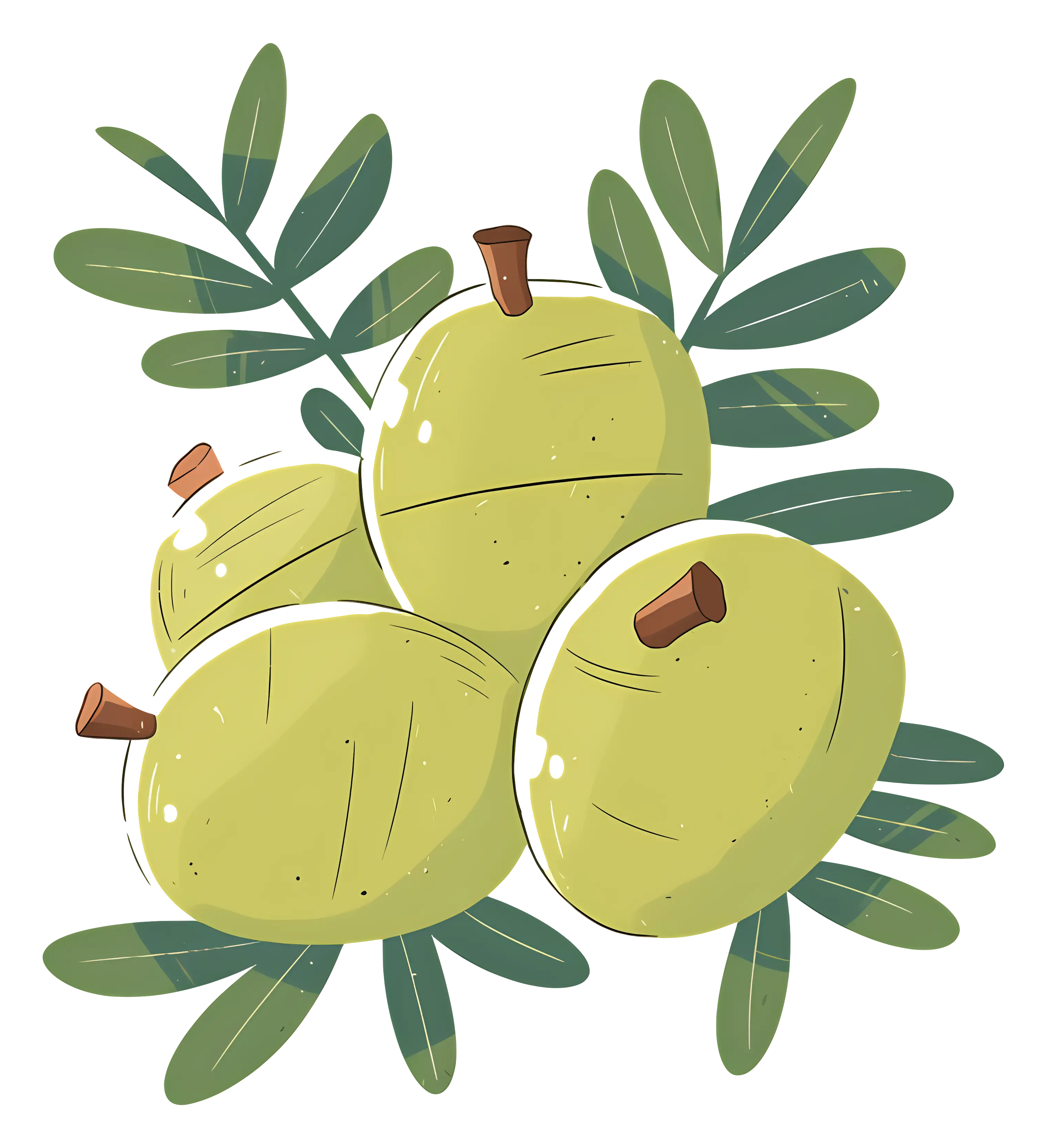 Organic Green Fruits with Leaves