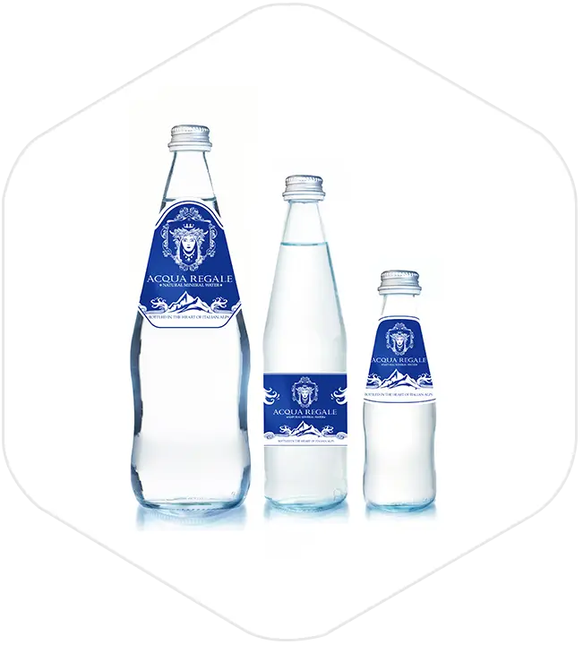 Glass Water Bottles with Blue Labels