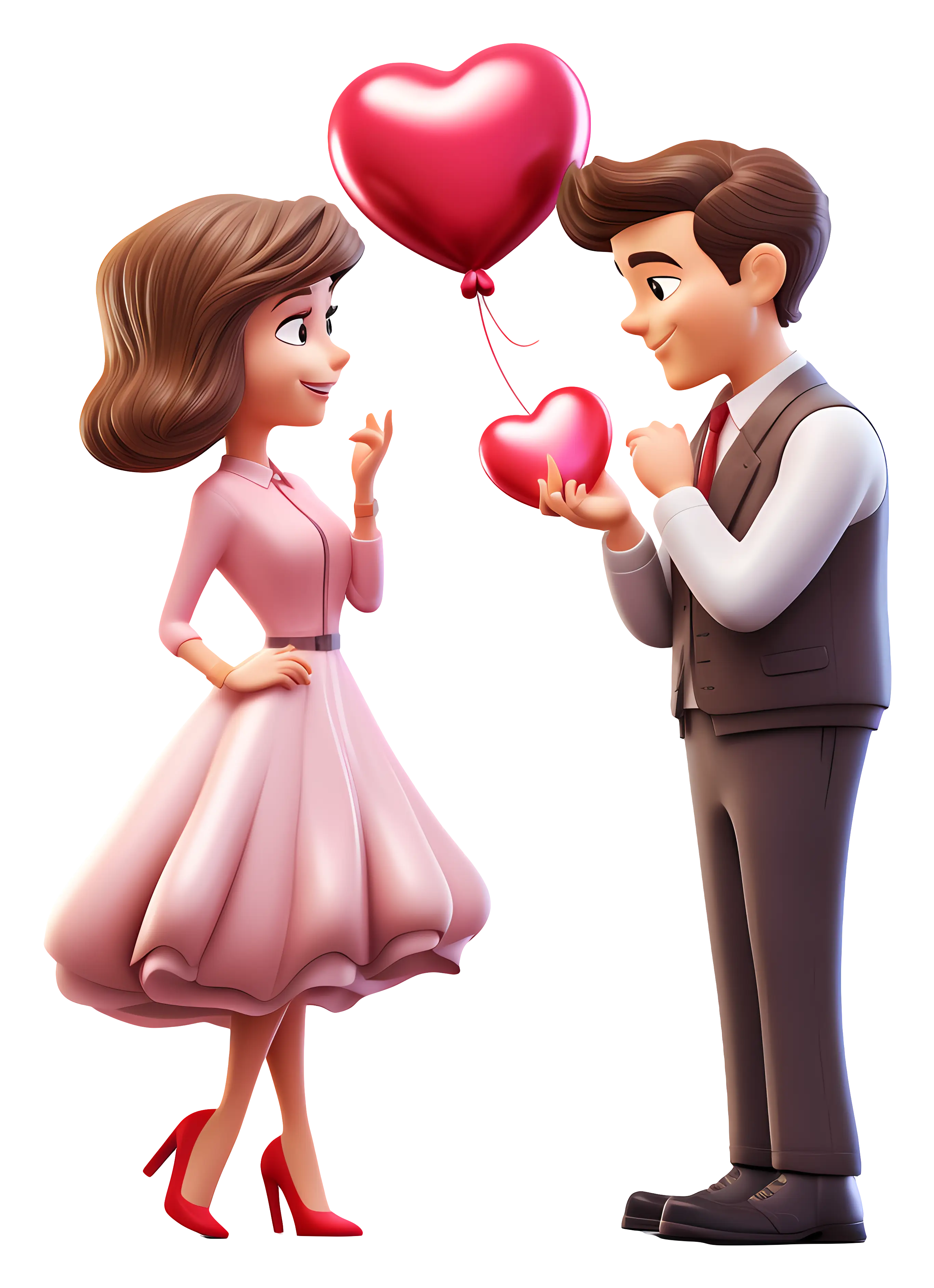 Romantic Couple Holding Heart Balloons
