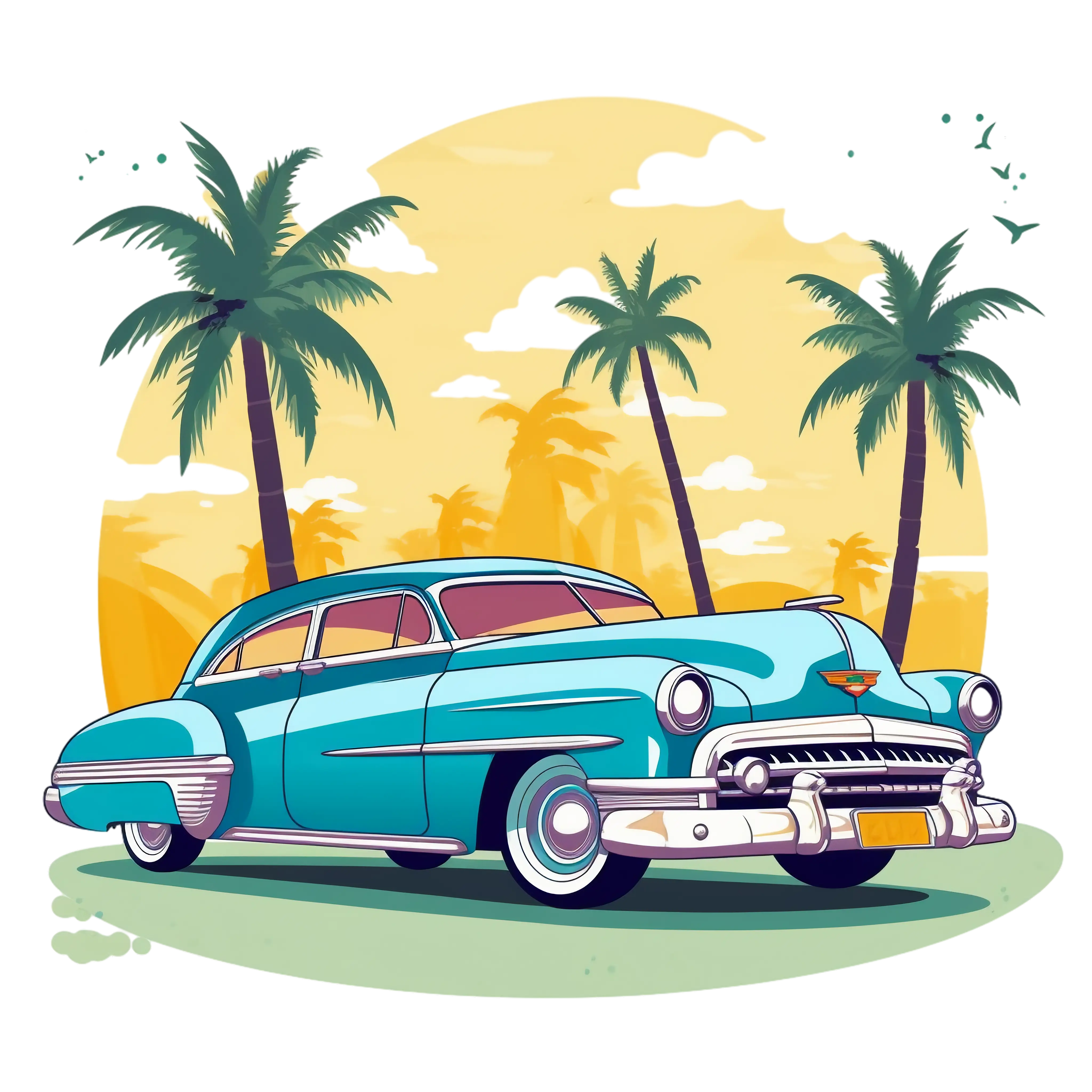 Vintage Classic Car with Palm Trees