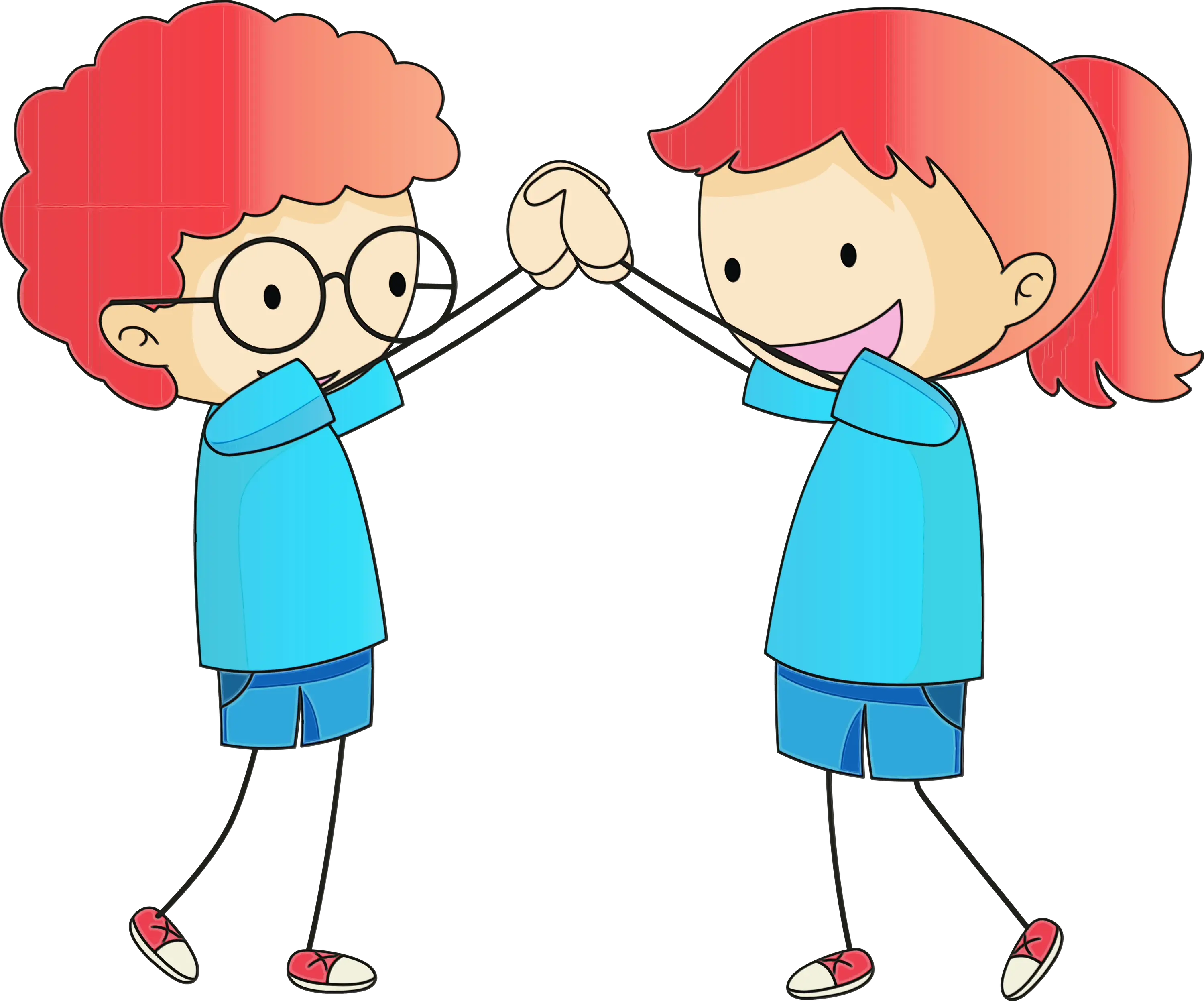 Children Cartoon Playing and Holding Hands
