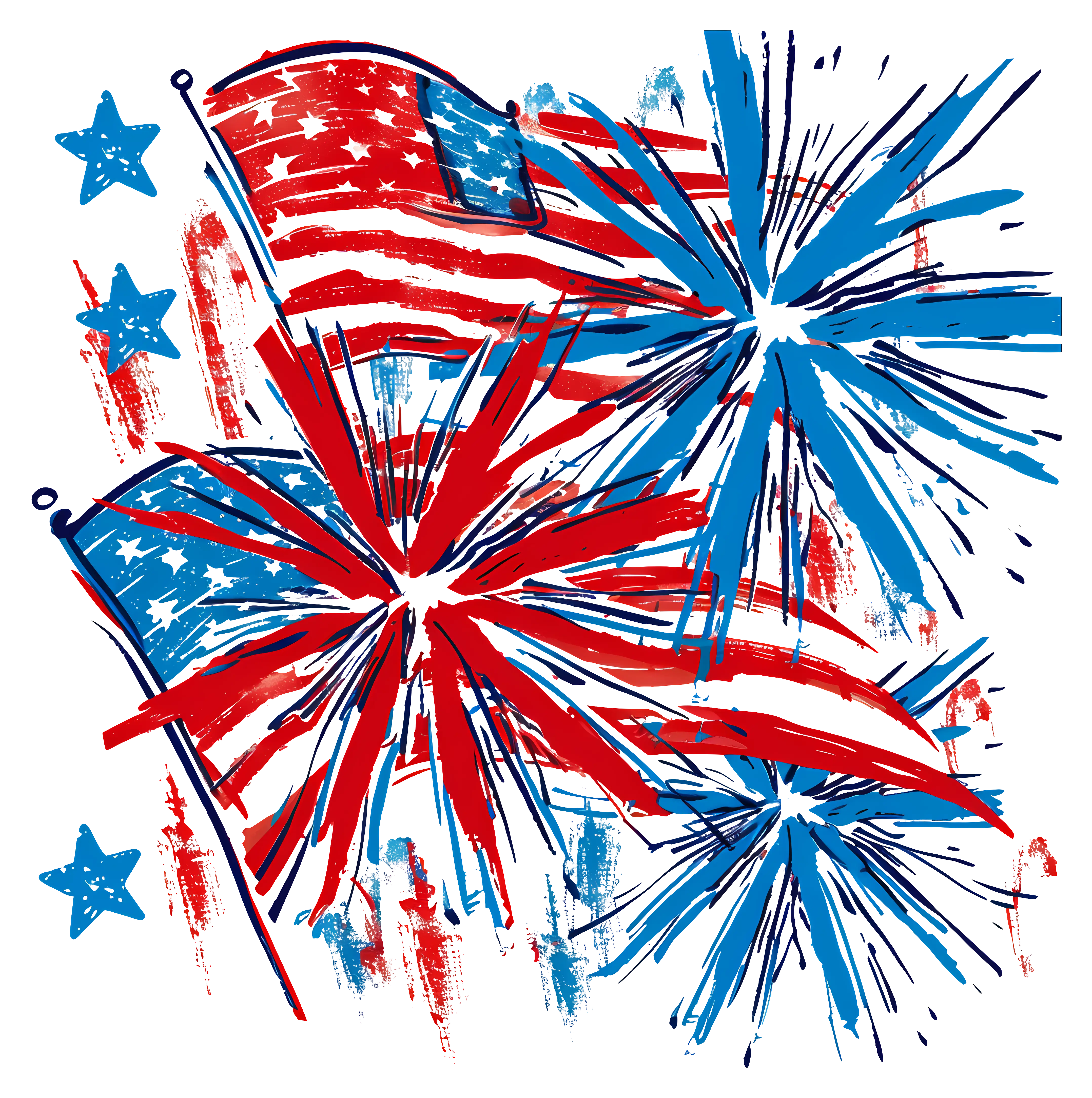 Patriotic American Flags and Fireworks