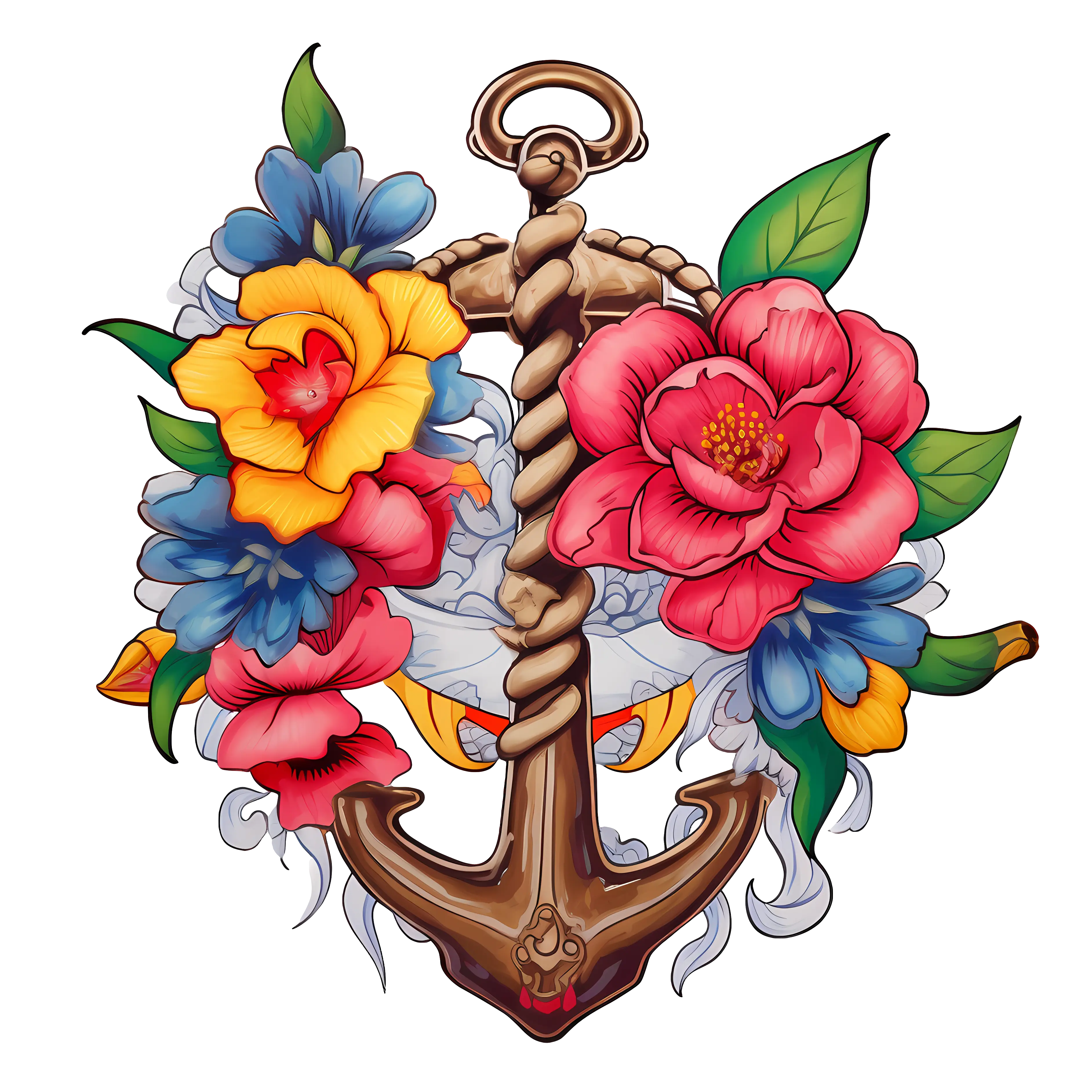 Anchor Decorated with Colorful Flowers