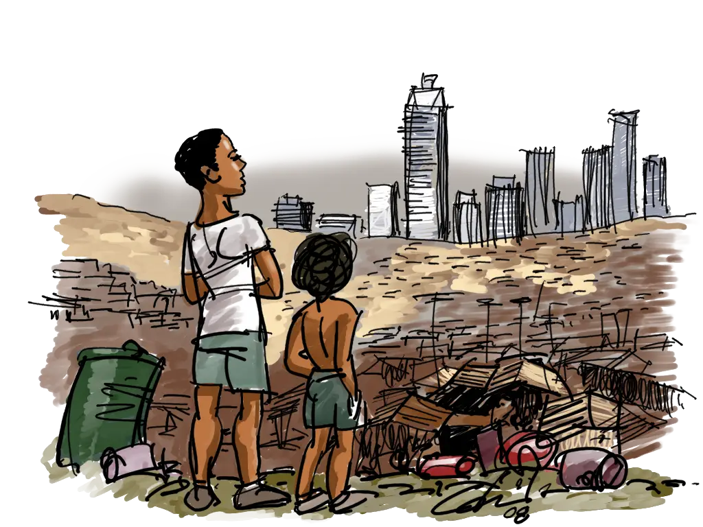 Children Observing Cityscape