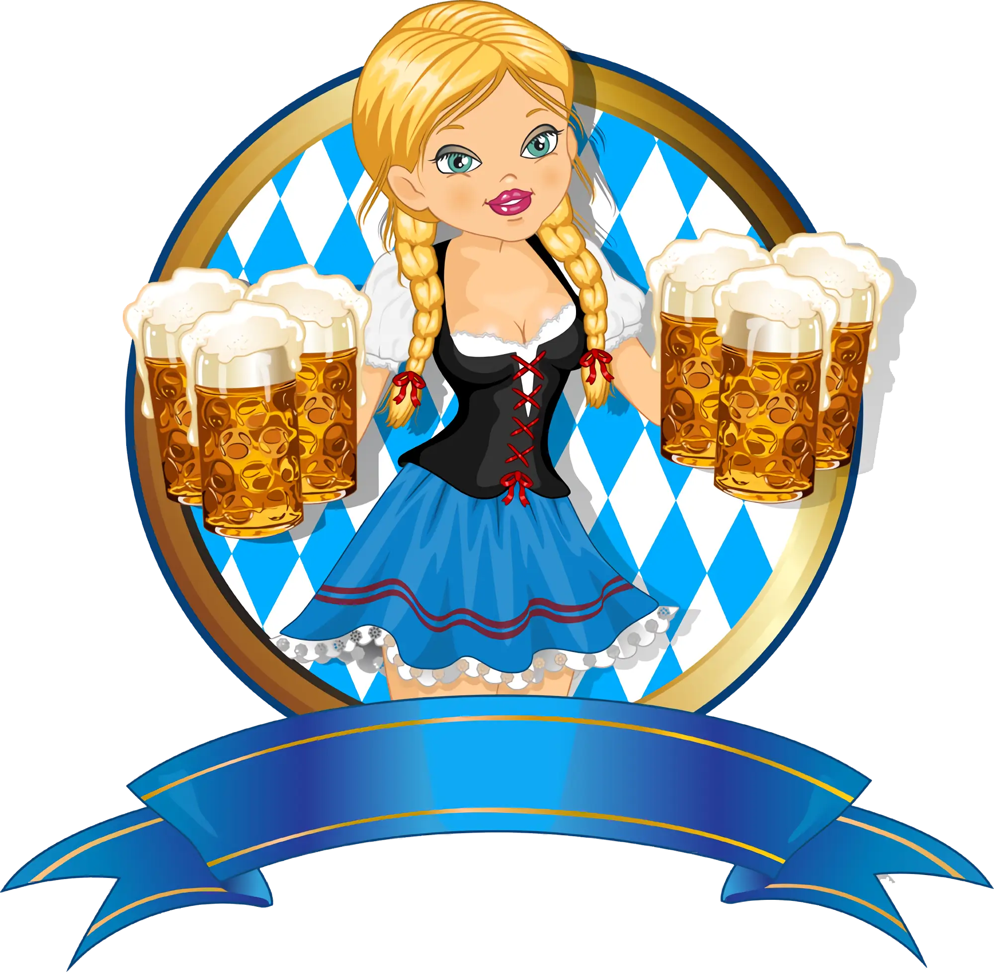 Woman with Beer Mugs in Oktoberfest Themed Illustration