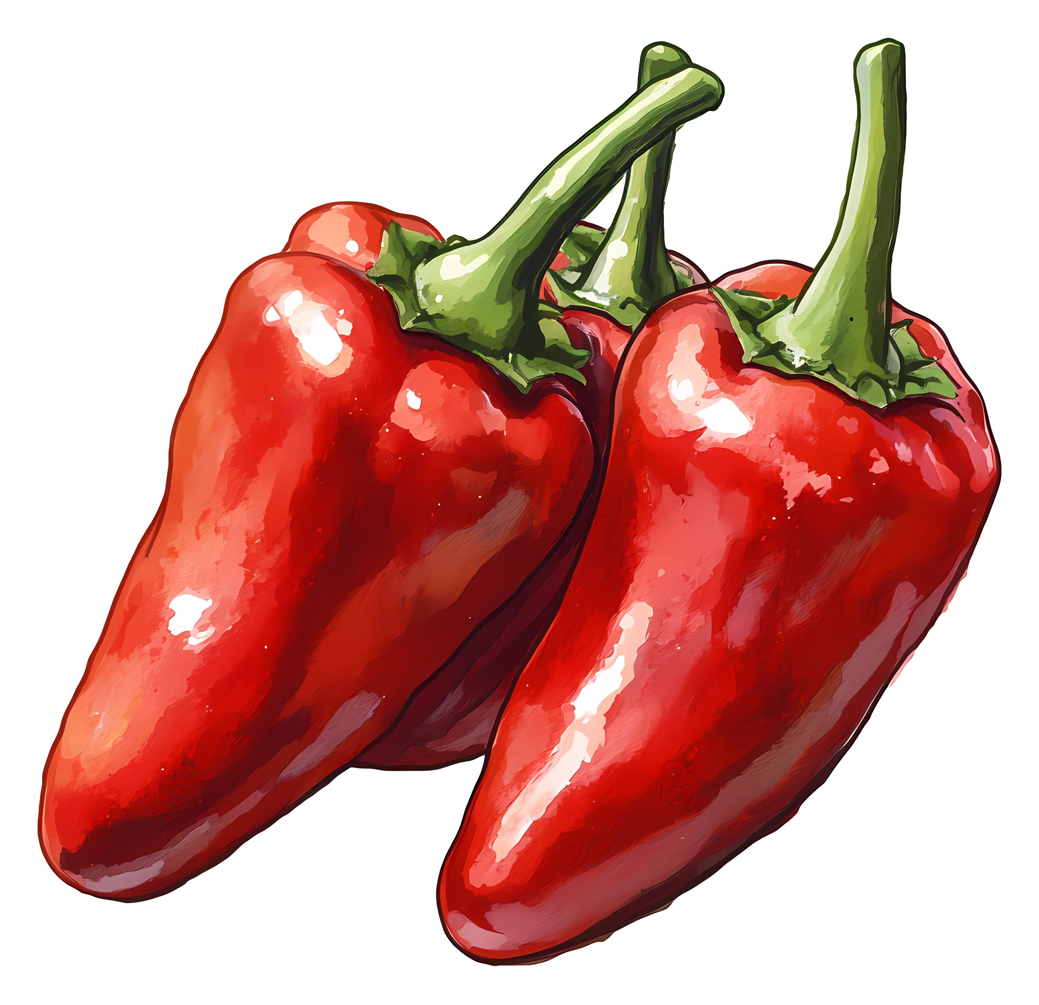 Fresh Red Bell Peppers with Green Stem