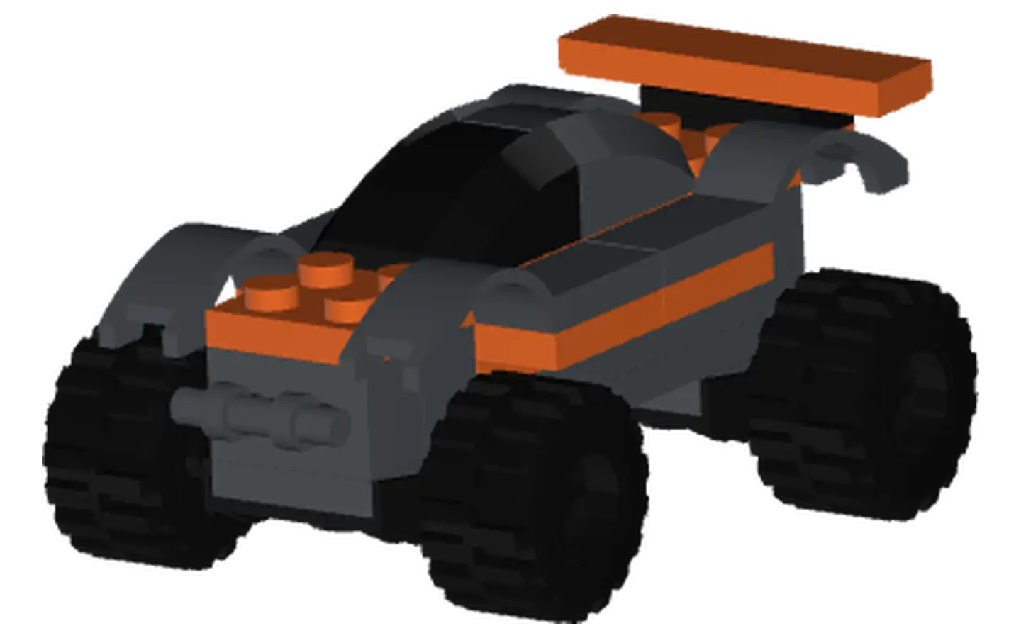 Block Built Toy Car with Orange and Black Design