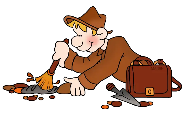 Cartoon Archaeologist Digging with Tools