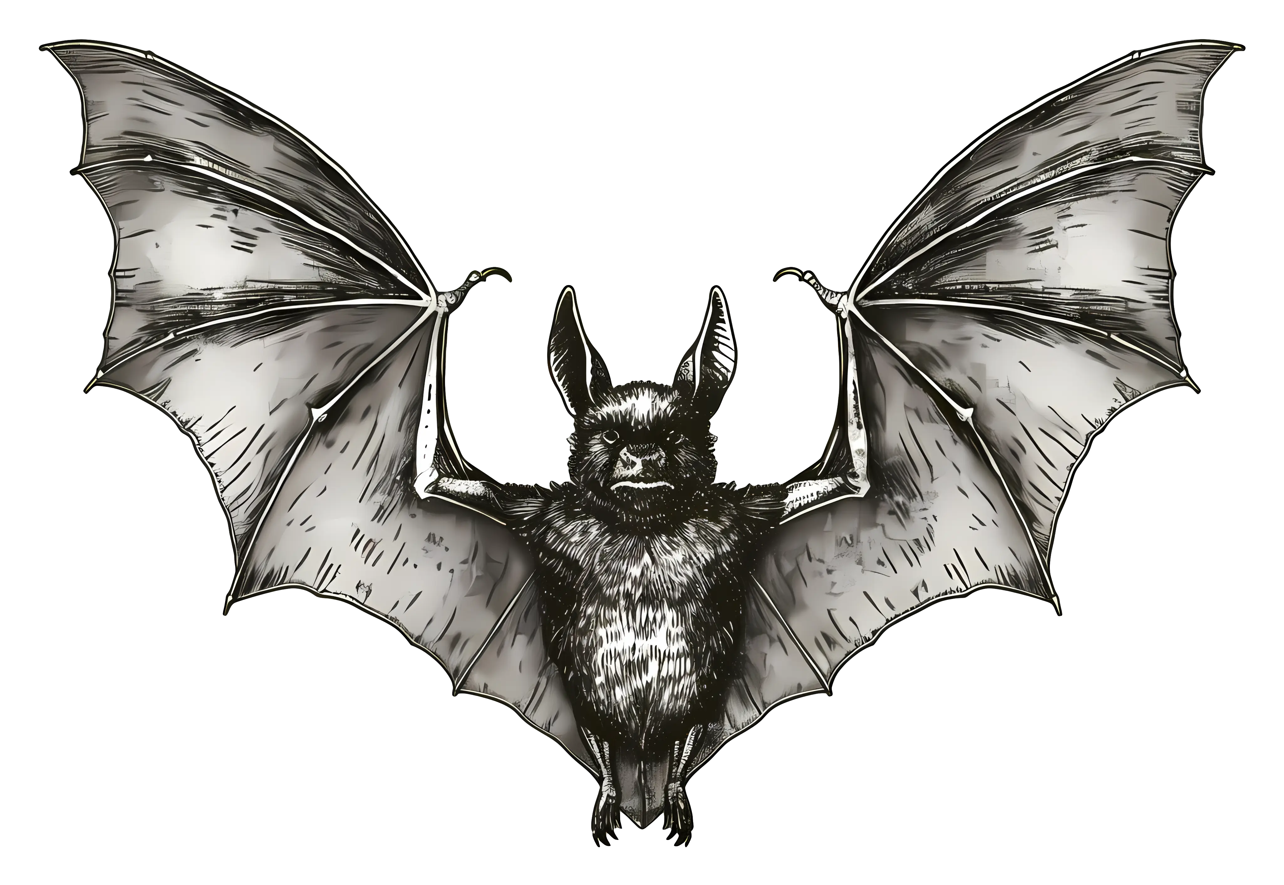 Detailed Bat Illustration with Wing Spread