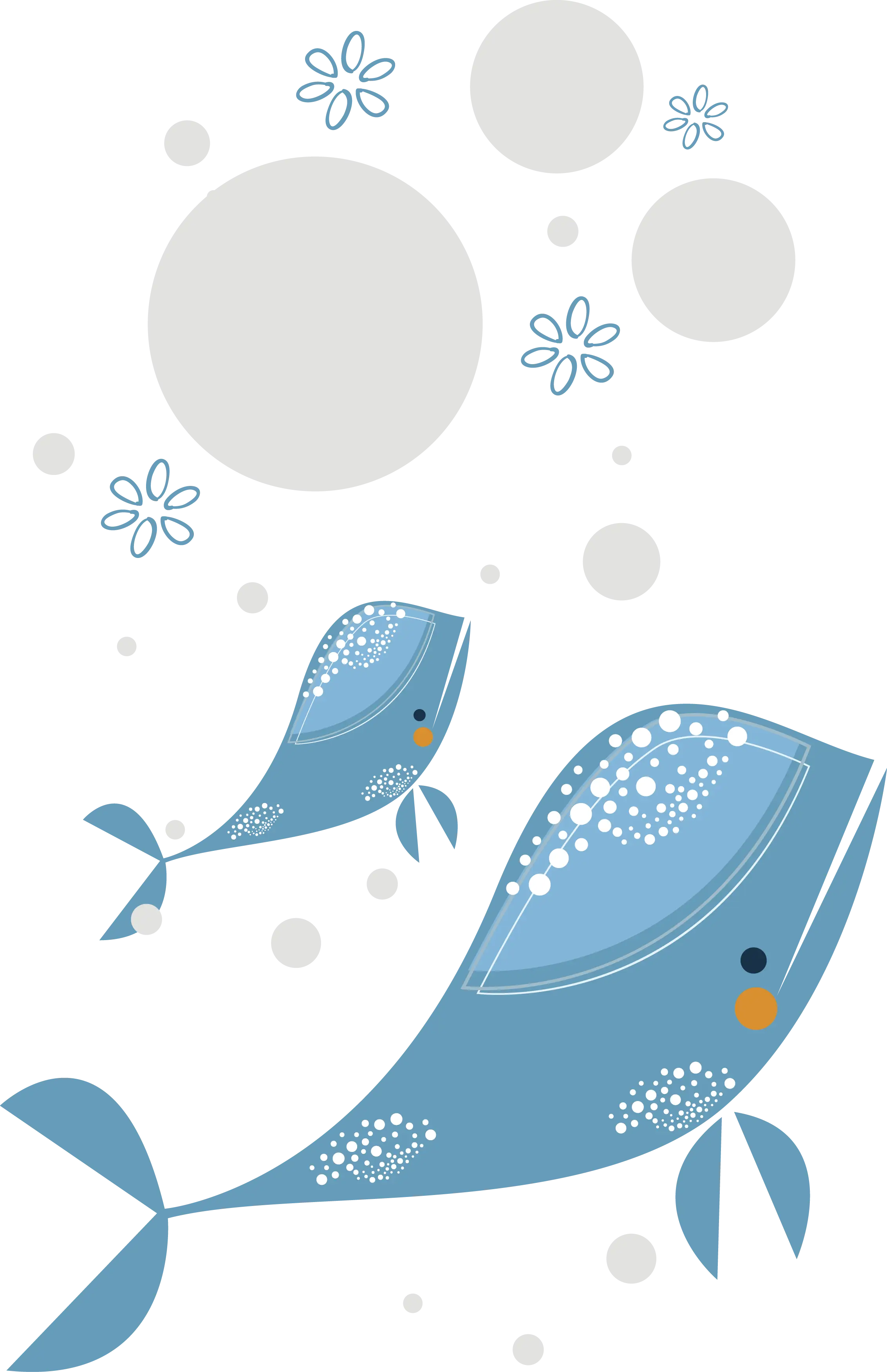 Cartoon Blue Whales in Ocean