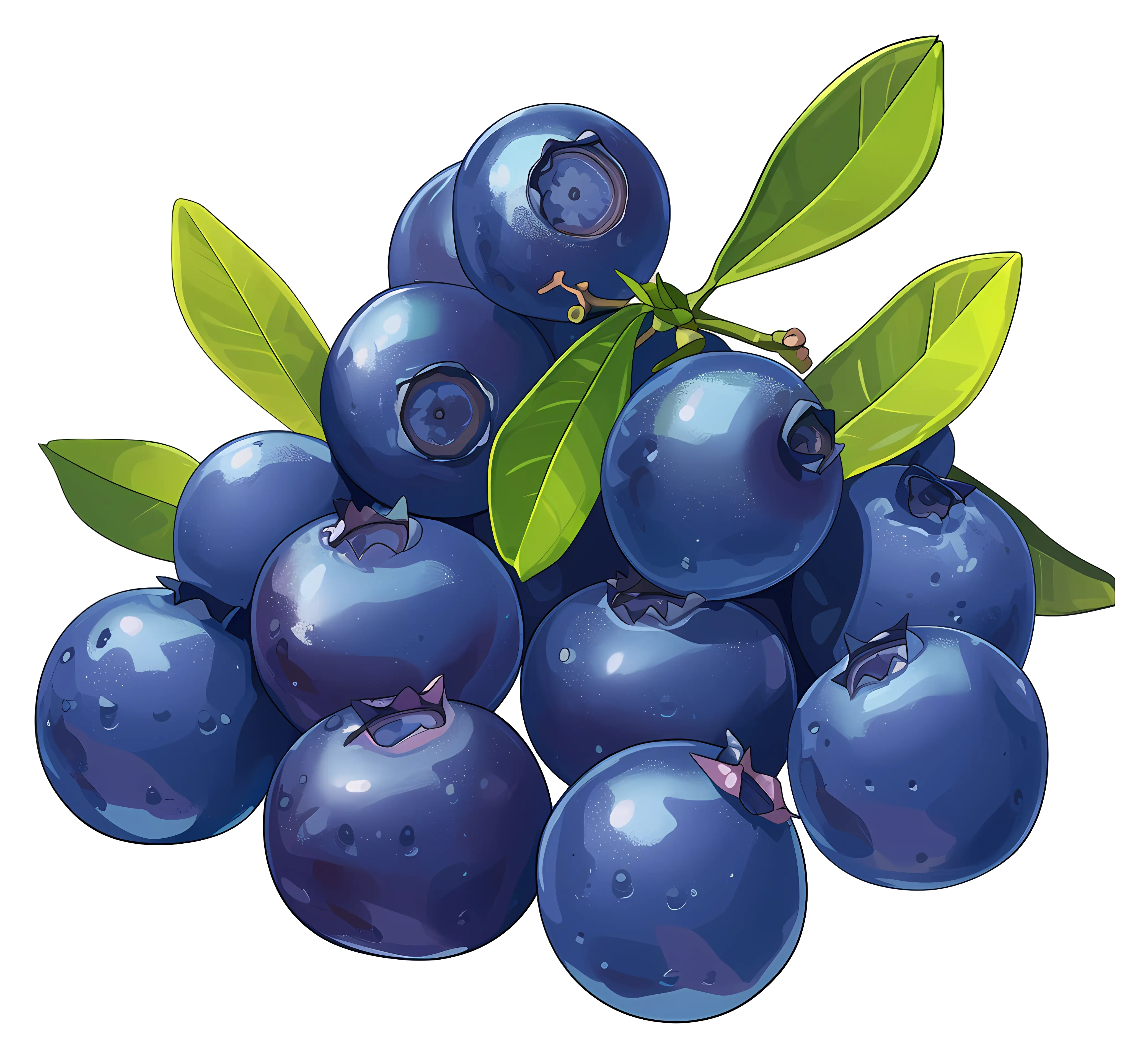 Fresh Blueberries with Leaves