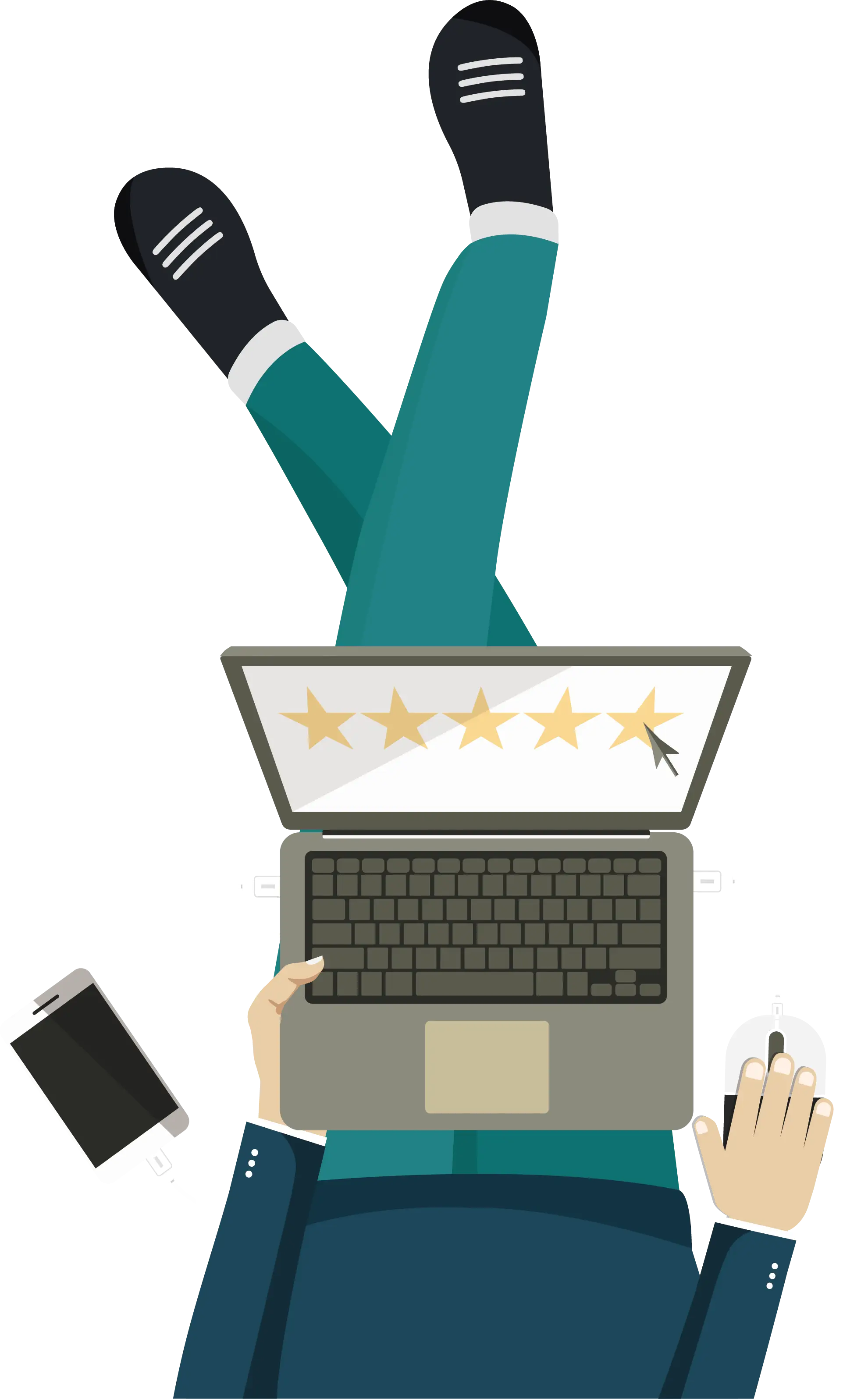Person Using Laptop with Five-Star Rating