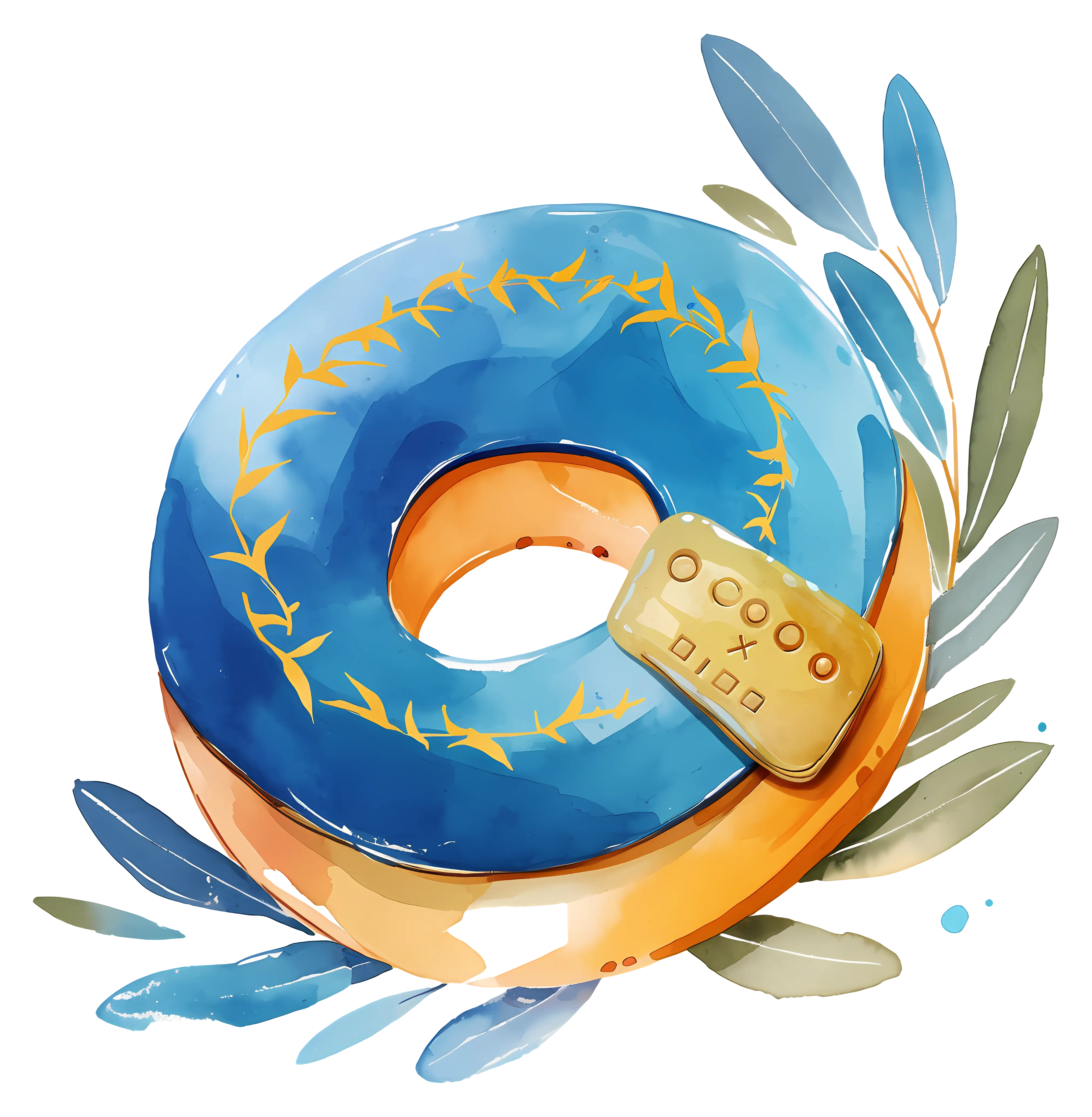 Blue Donut with Leaves