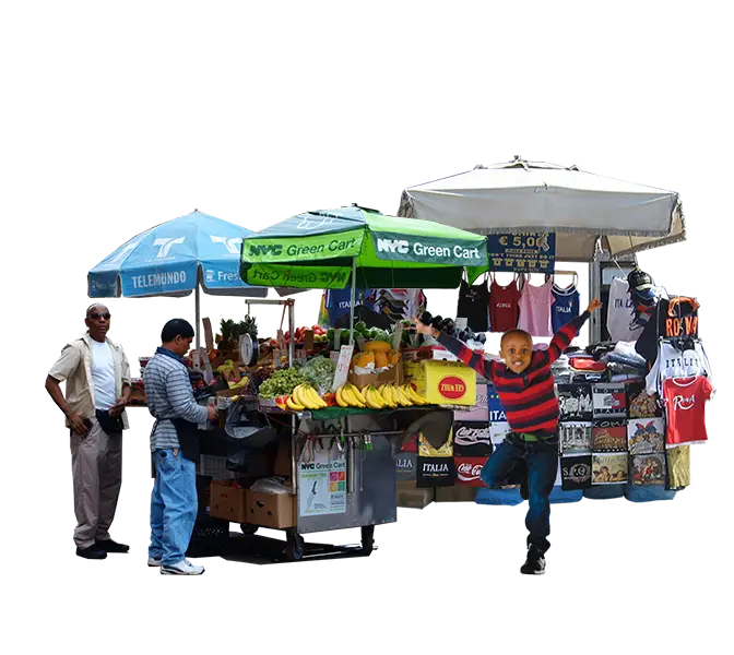 Street Market with Vendors and Stalls