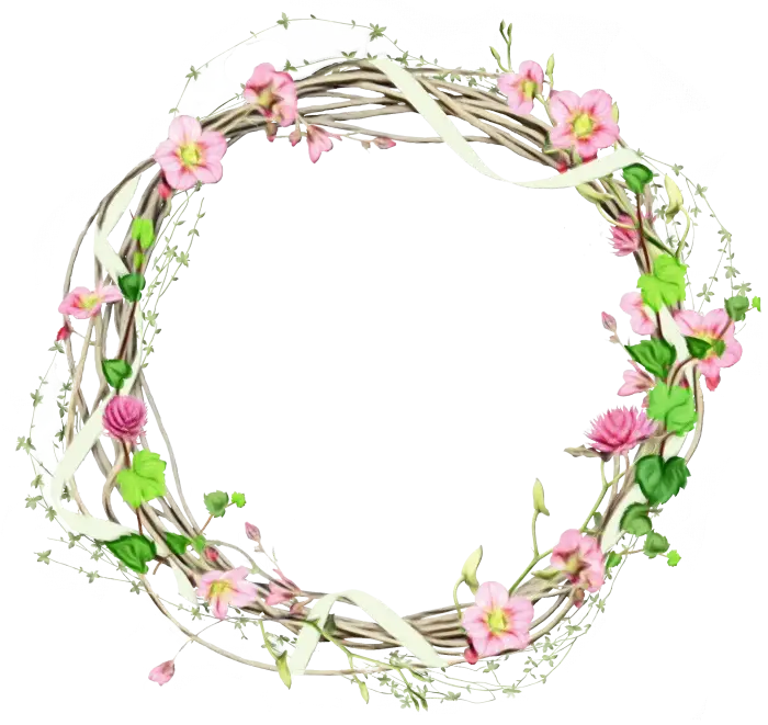 Pink Floral Wreath with Green Leaves