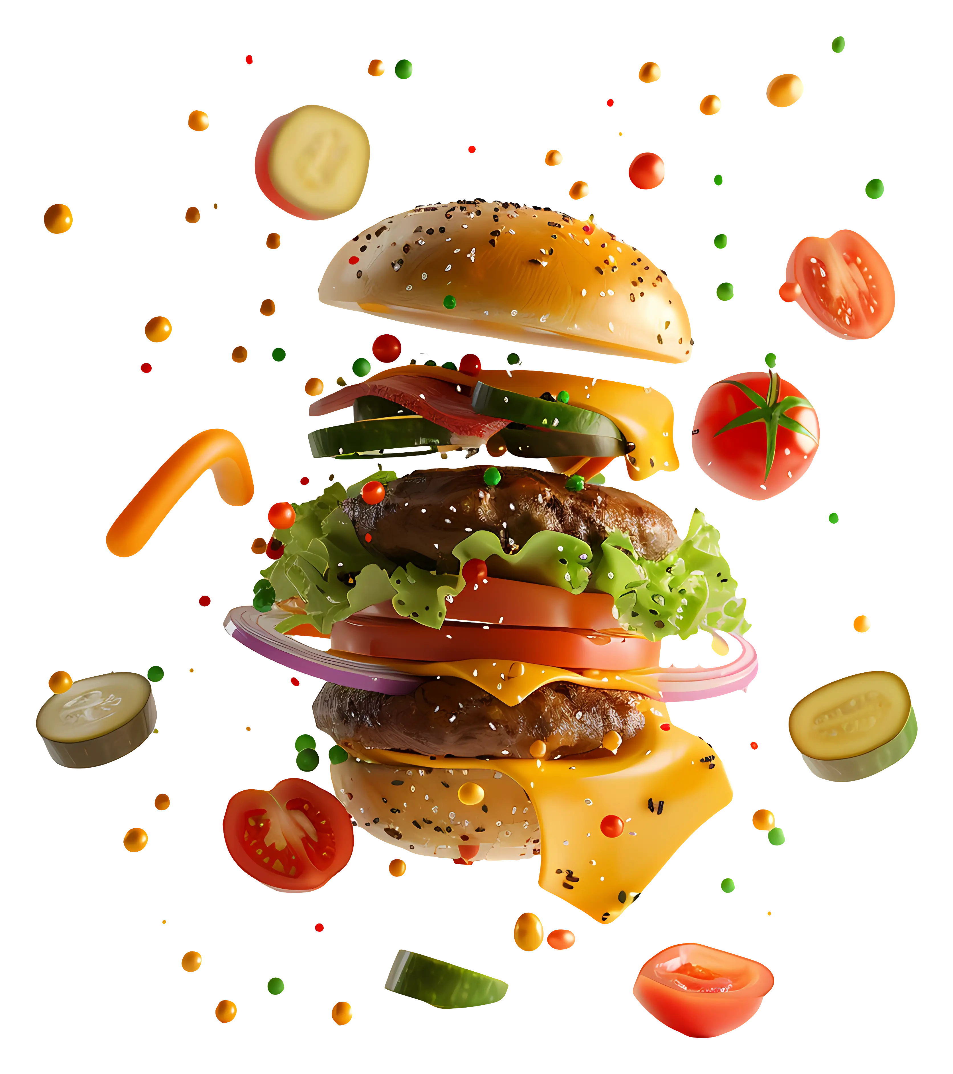 Floating Burger Ingredients