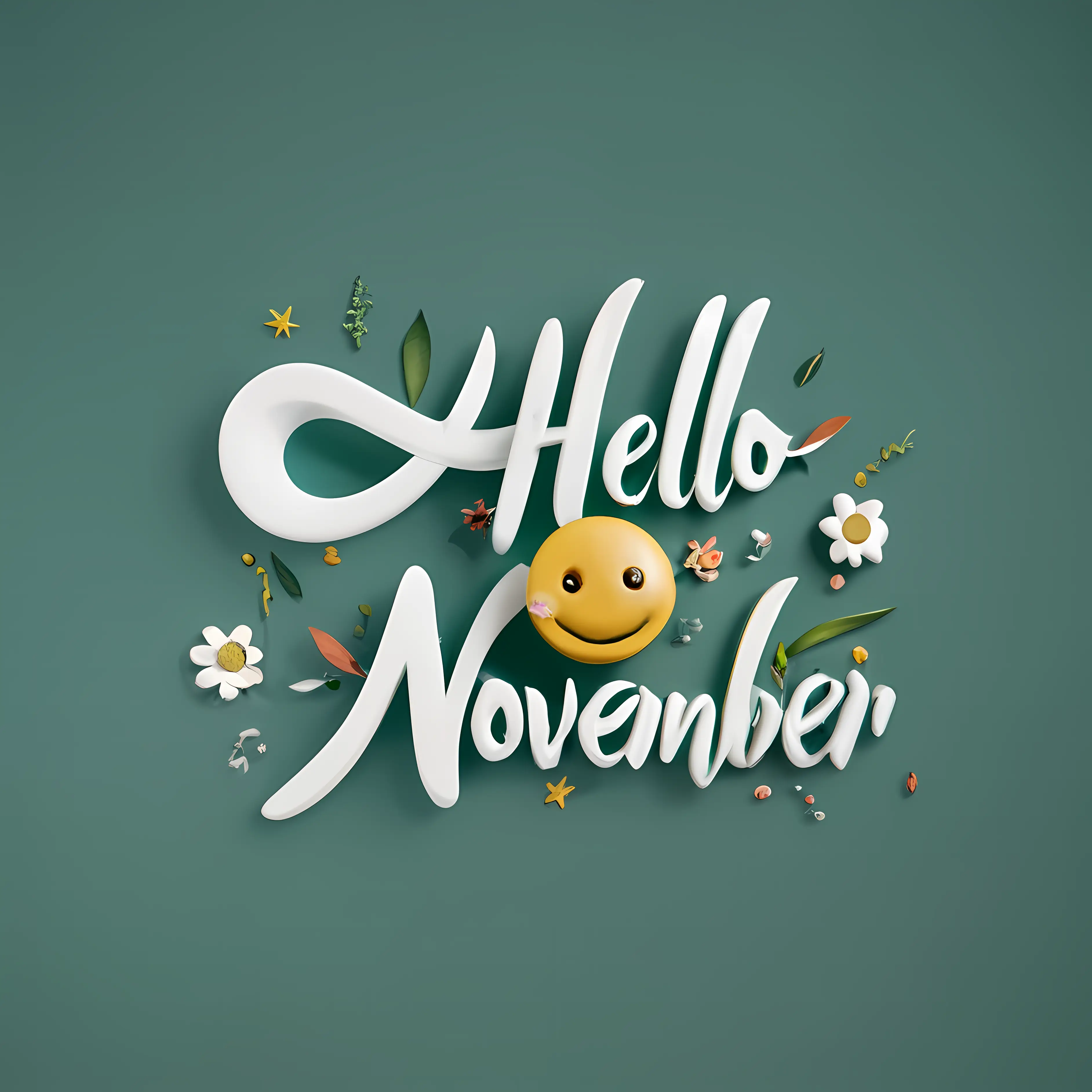 Hello November with smiley face and flowers