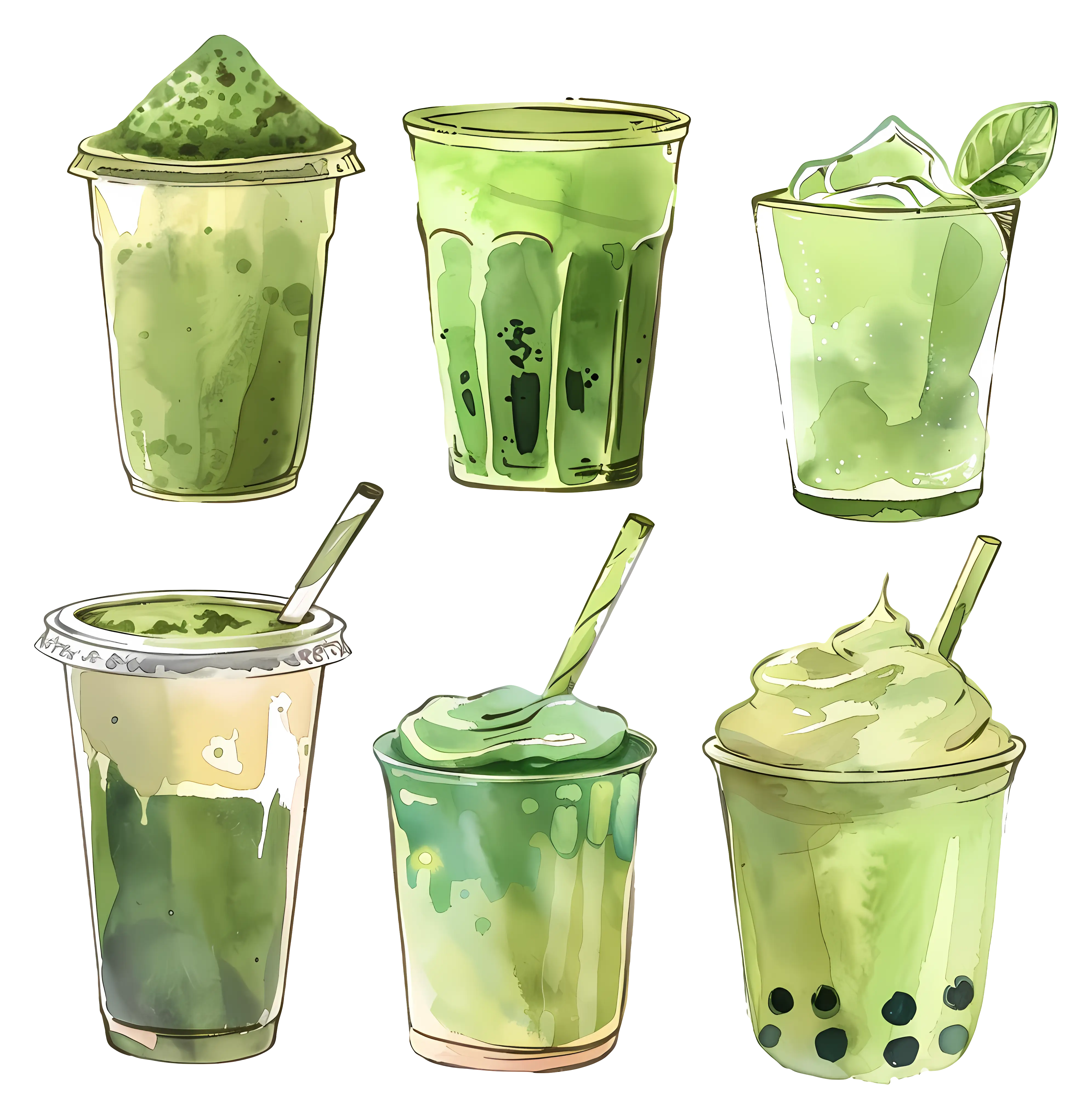 Assorted Green Drinks in Artistic Style