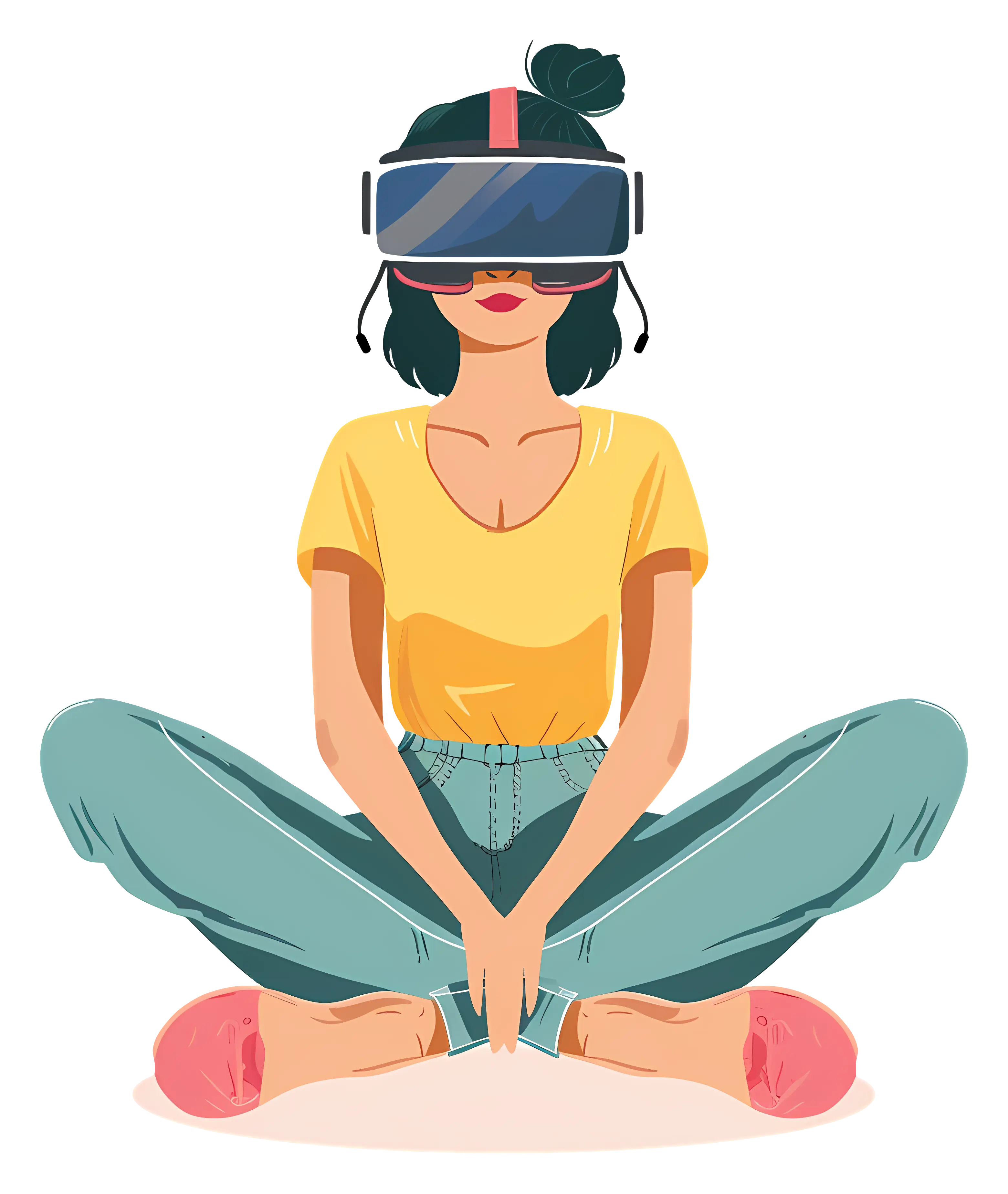 Woman Using VR Headset in Casual Style