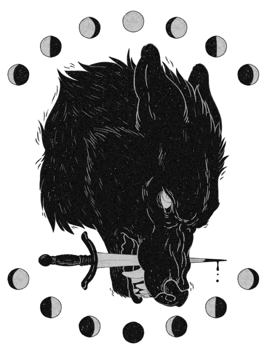 Wolf Head with Sword and Moon Phases