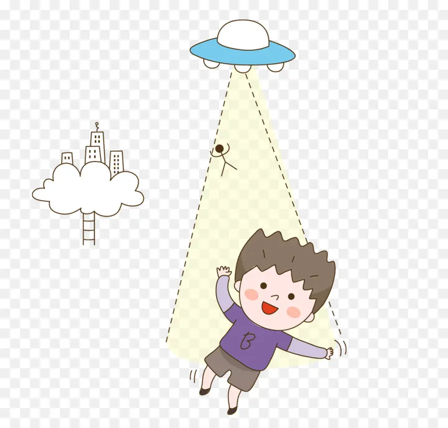 Cartoon UFO Beaming up a Boy Illustration