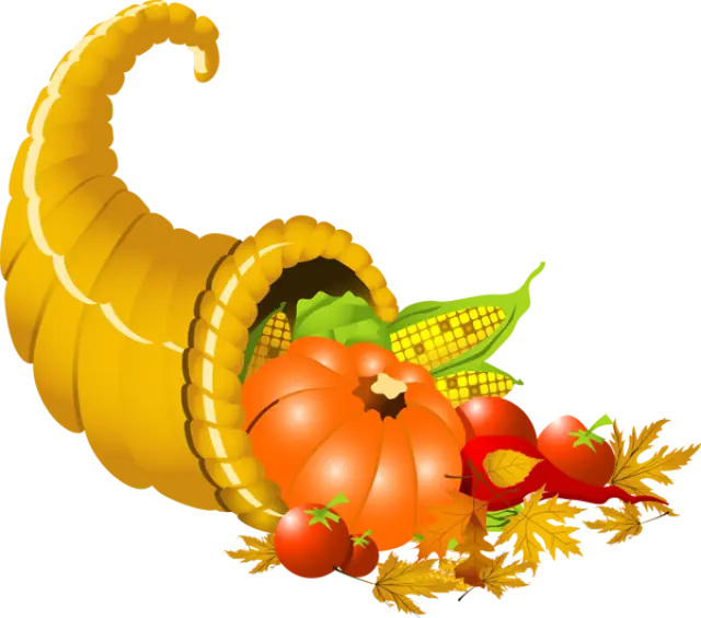 Cornucopia with Fruits and Vegetables for Thanksgiving