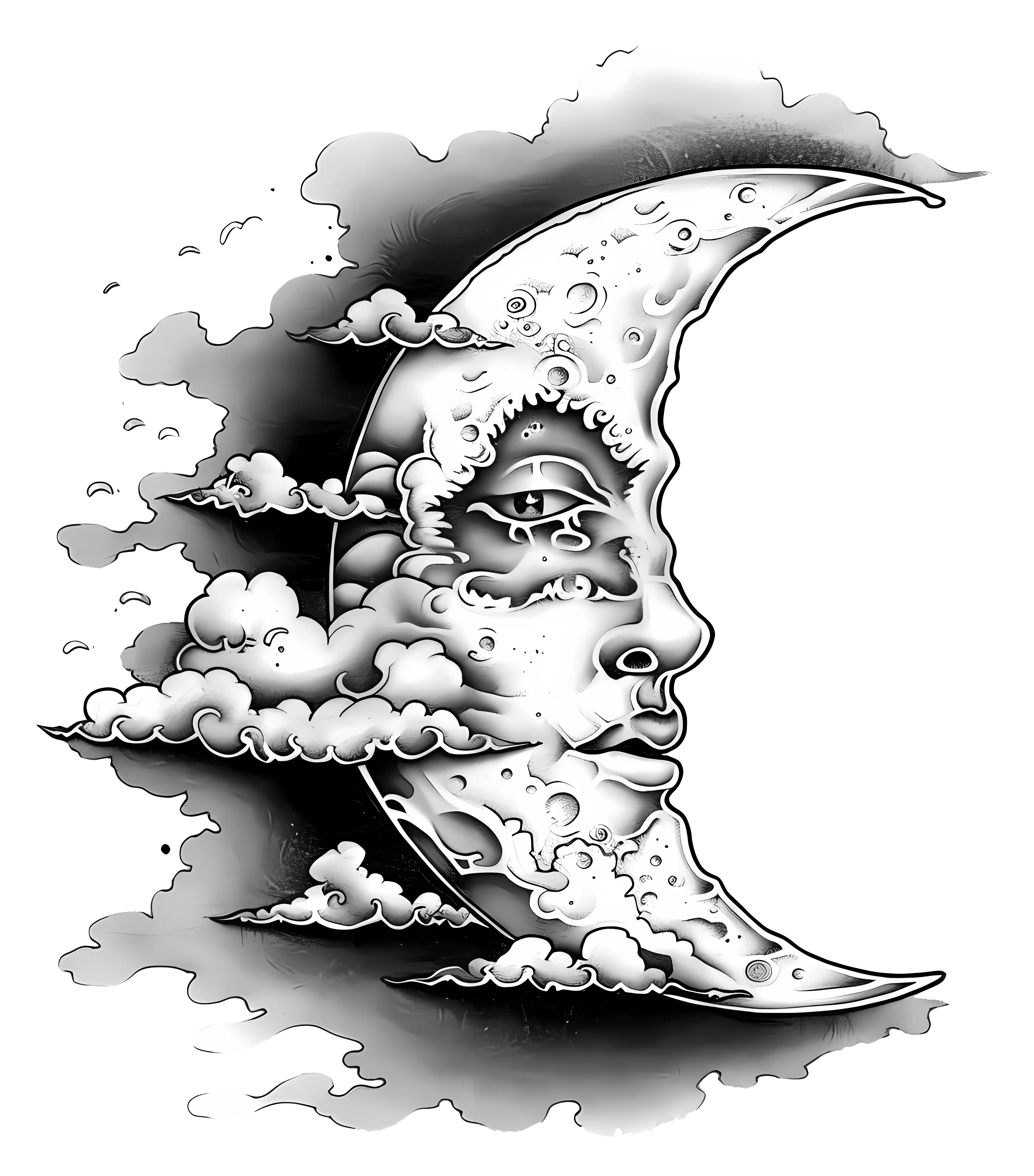 Artistic Moon with Face and Clouds