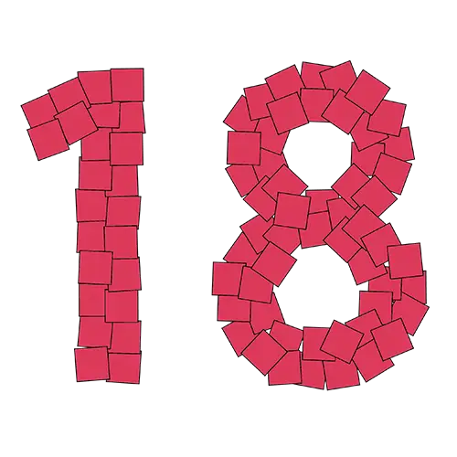 Red Number Eighteen Made of Squares