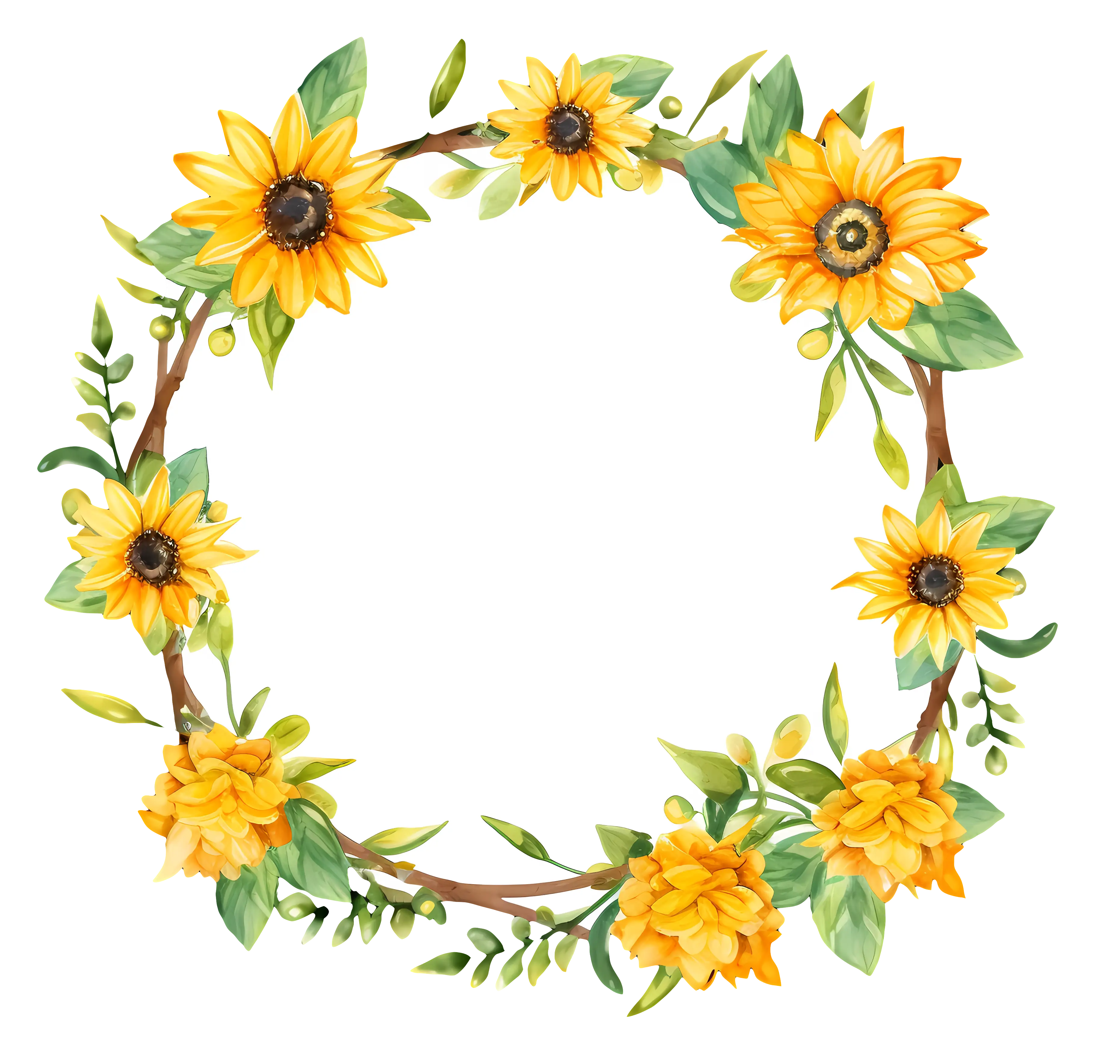 Sunflower Wreath with Leaves